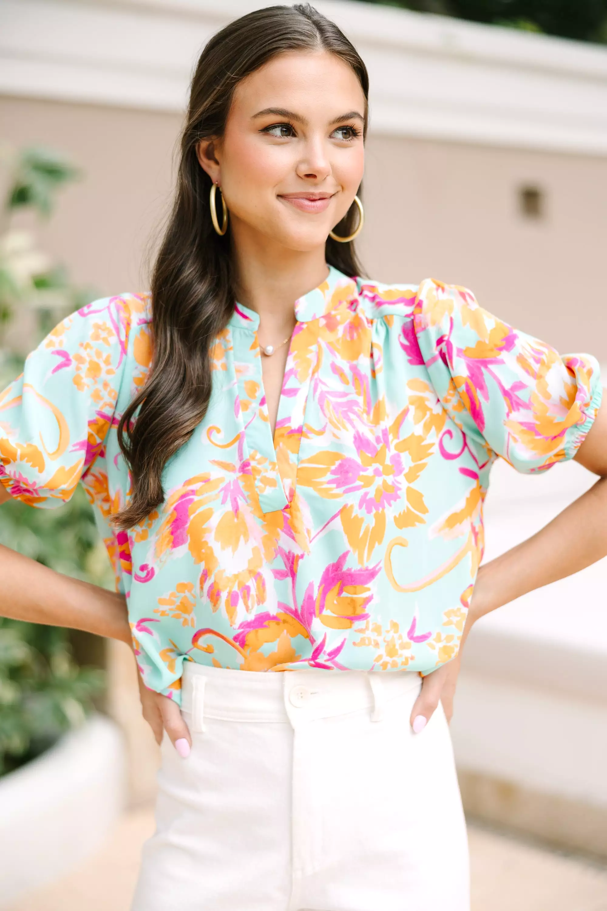 Reach Out To You Mint Green Floral Blouse