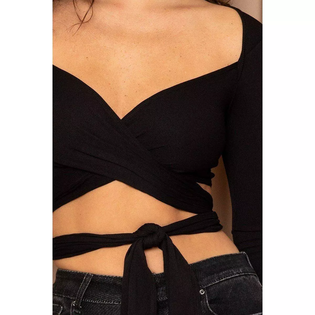 Ribbed Long Strap Wrap Tie Crop Top