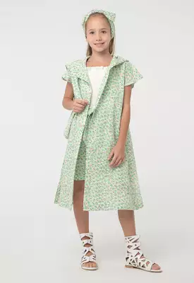 Ruffle Seersucker Printed Hoodie And Shorts Set