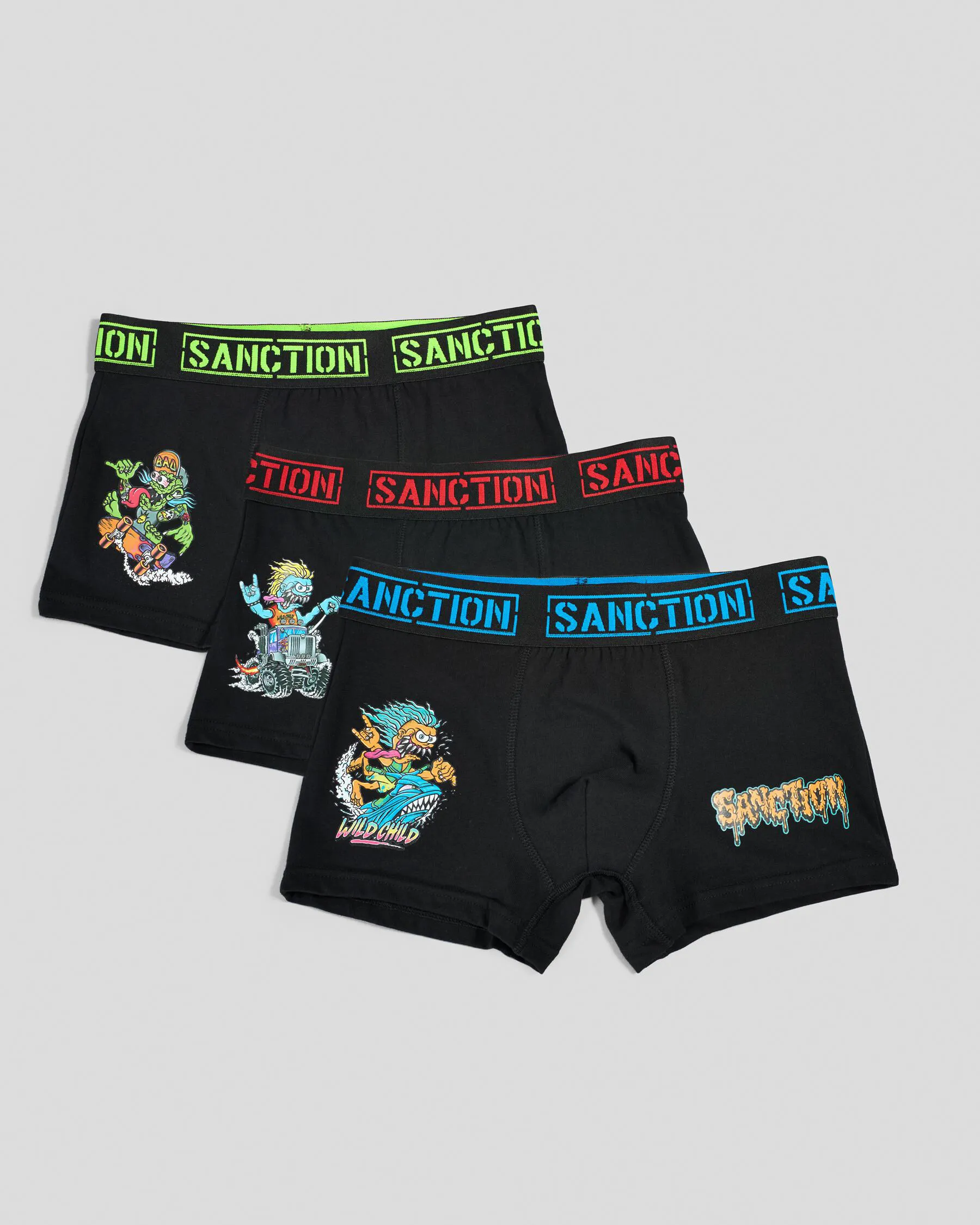 Sanction Boys' Monsters Fitted Boxer Shorts 3 Pack