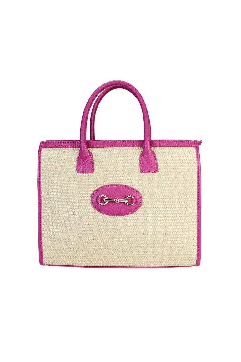 Shopping bag in raffia e pelle