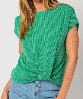 Short Sleeve Bottom Twist Rib Top - Kelly Green