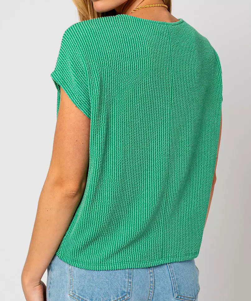 Short Sleeve Bottom Twist Rib Top - Kelly Green