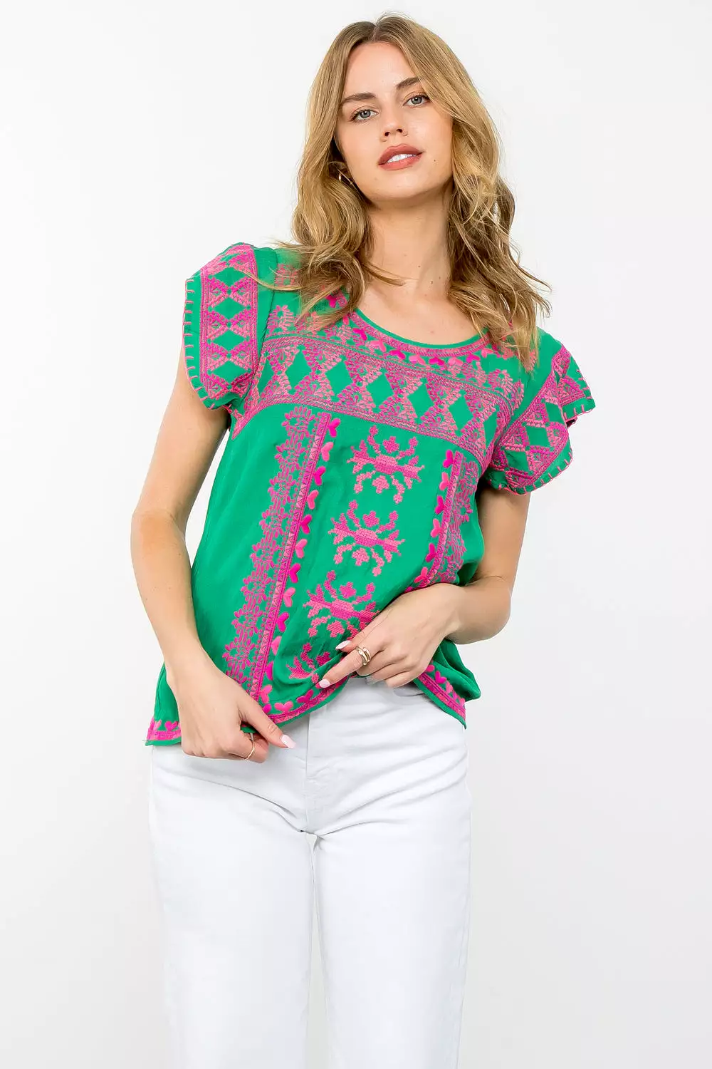 Short Sleeve Embroidered Top