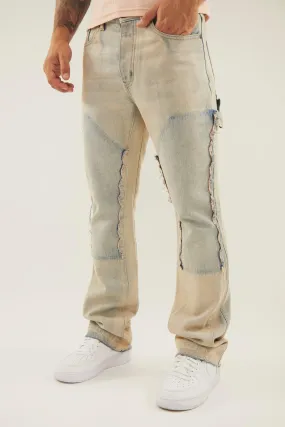 Slim Rigid Flare Overdye Worker Panel Jeans | boohooMAN UK