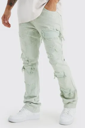 Slim Rigid Flare Rip & Repair Bleached Jeans | boohooMAN UK