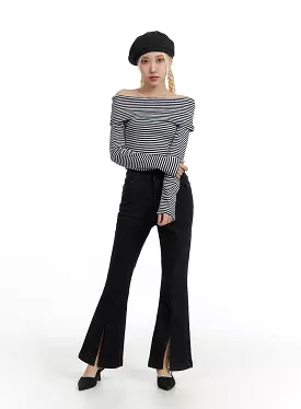 Solid Slit Flare Jeans IF408