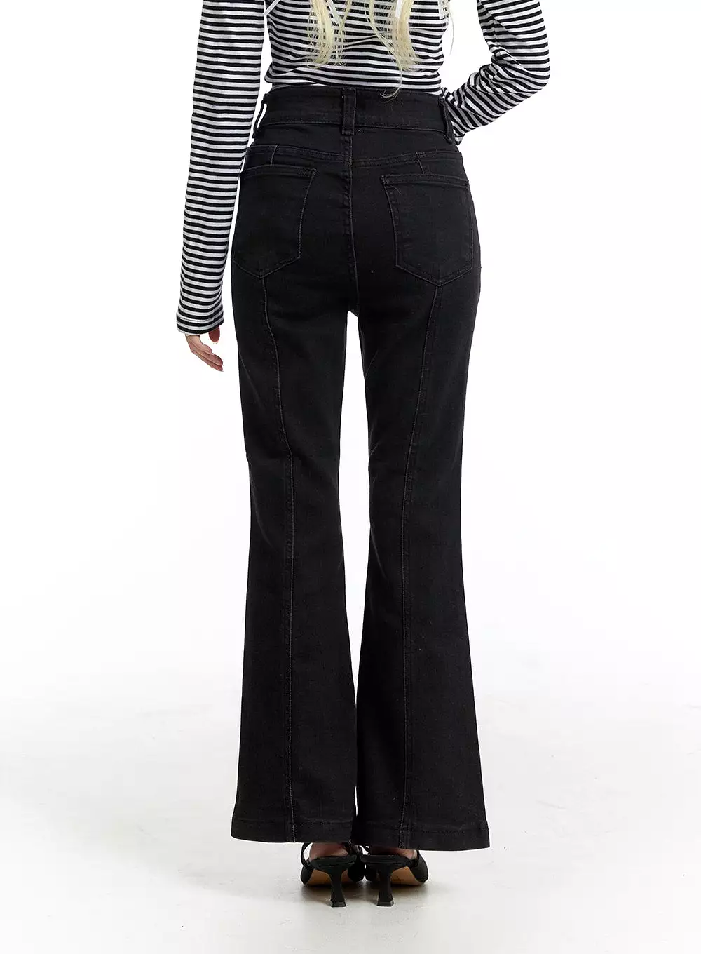 Solid Slit Flare Jeans IF408