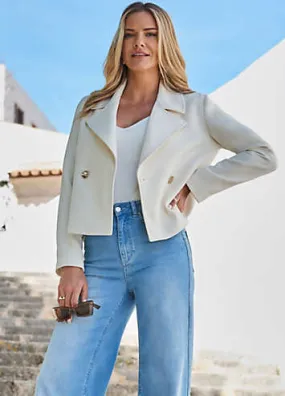 Sosandar Cream Formal Double Breasted Summer Jacket | Grattan