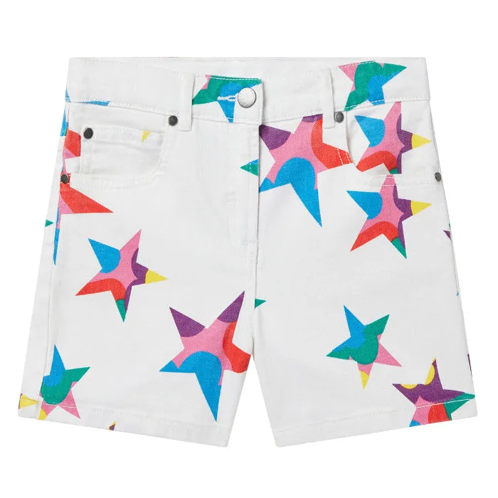 Stella McCartney Child Denim Shorts White With Pop Stars Print