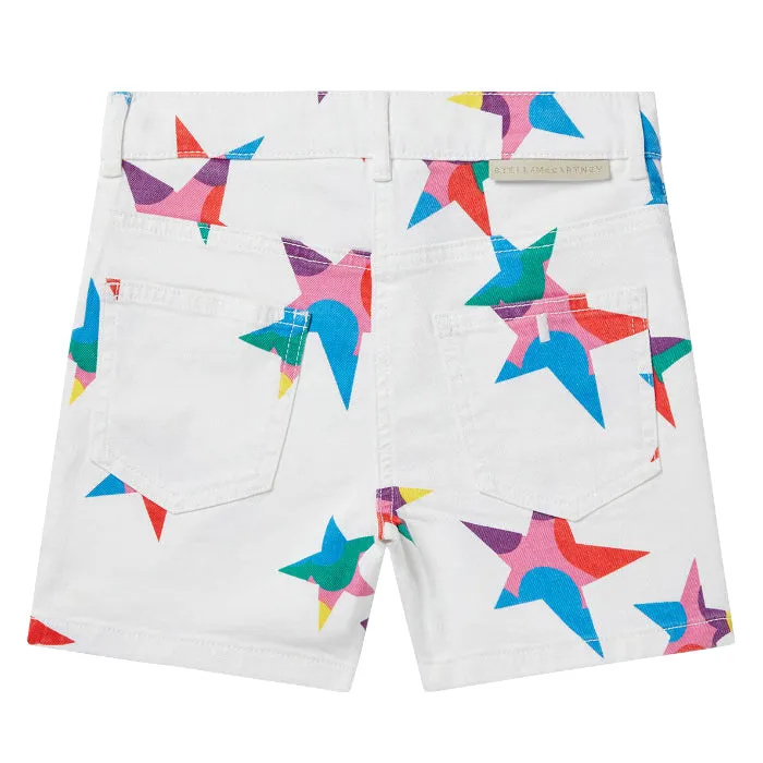 Stella McCartney Child Denim Shorts White With Pop Stars Print