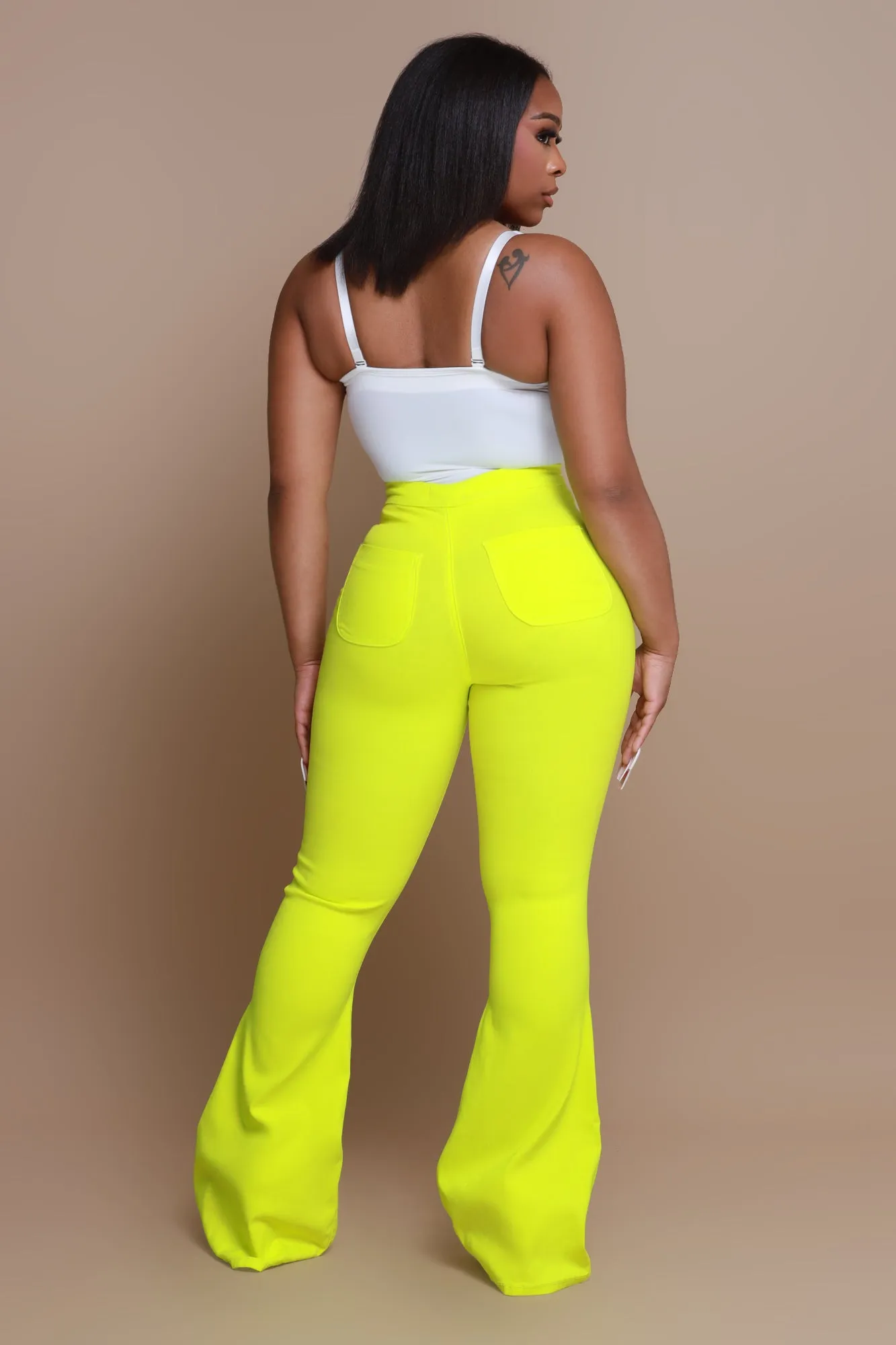 Super Swank High Rise Flare Stretchy Jeans - Neon Yellow