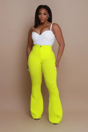 Super Swank High Rise Flare Stretchy Jeans - Neon Yellow