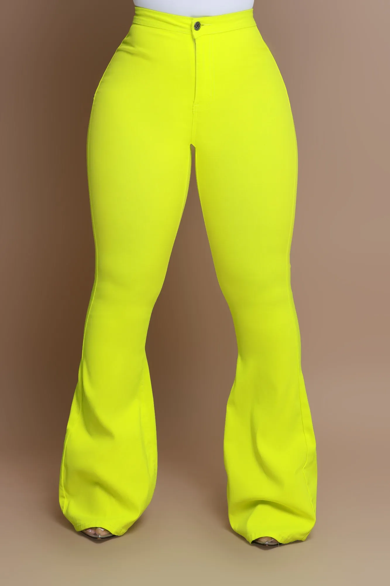 Super Swank High Rise Flare Stretchy Jeans - Neon Yellow