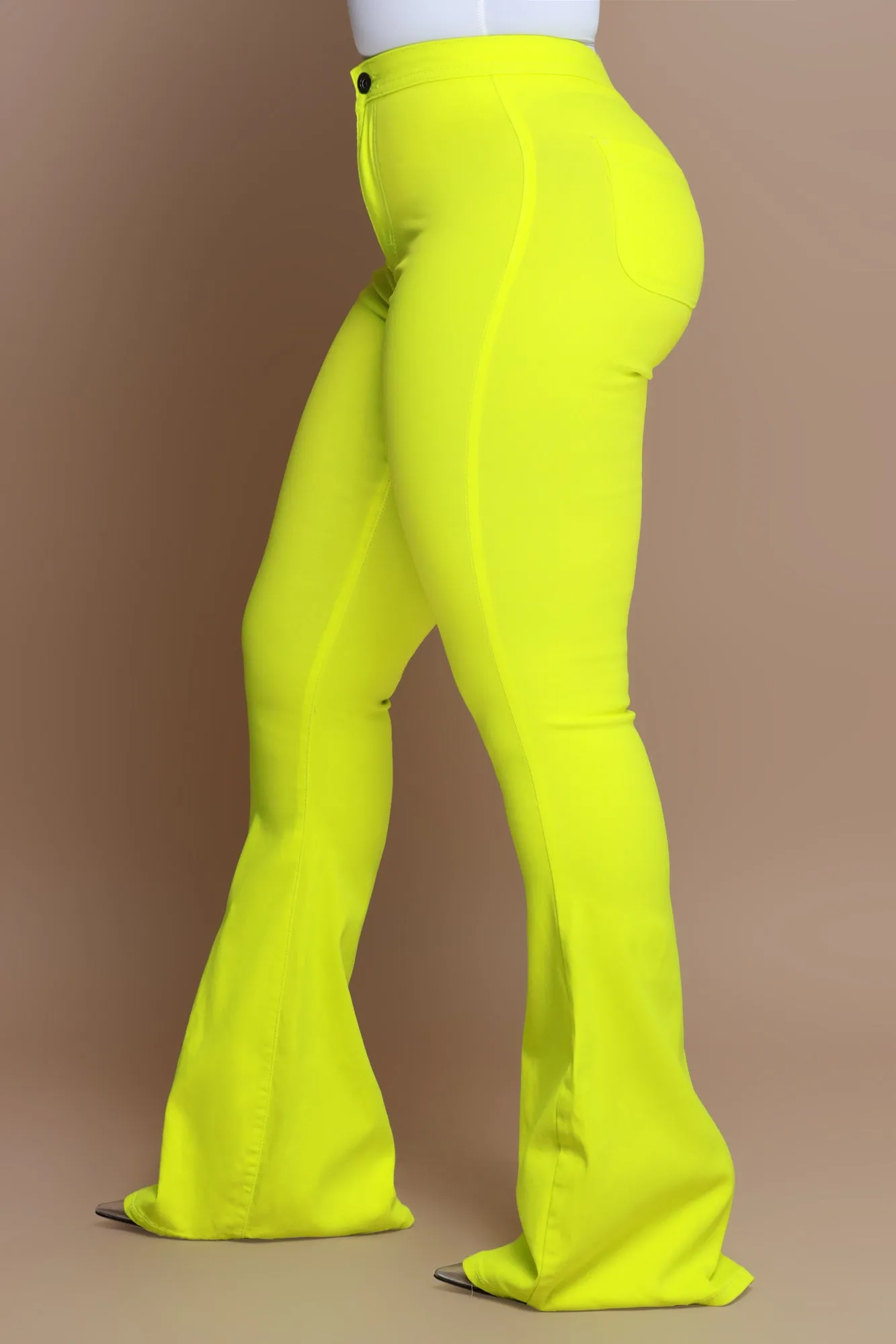 Super Swank High Rise Flare Stretchy Jeans - Neon Yellow