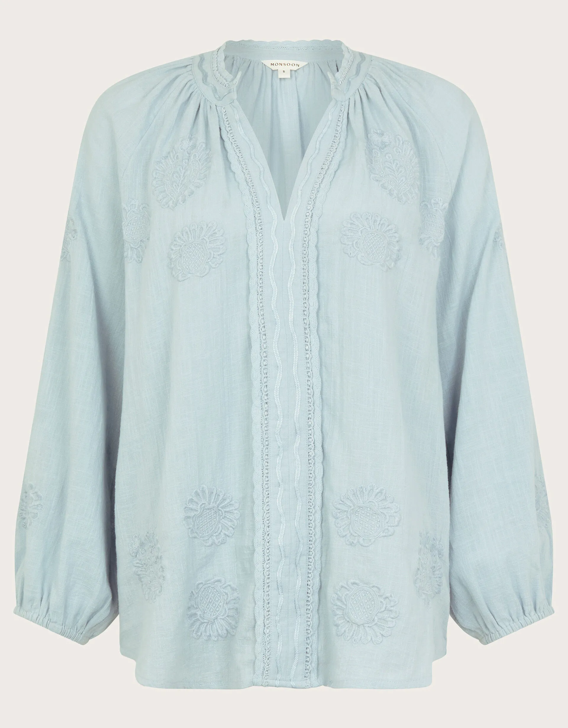 Tanvi Embroidered Long Sleeve Blouse Blue