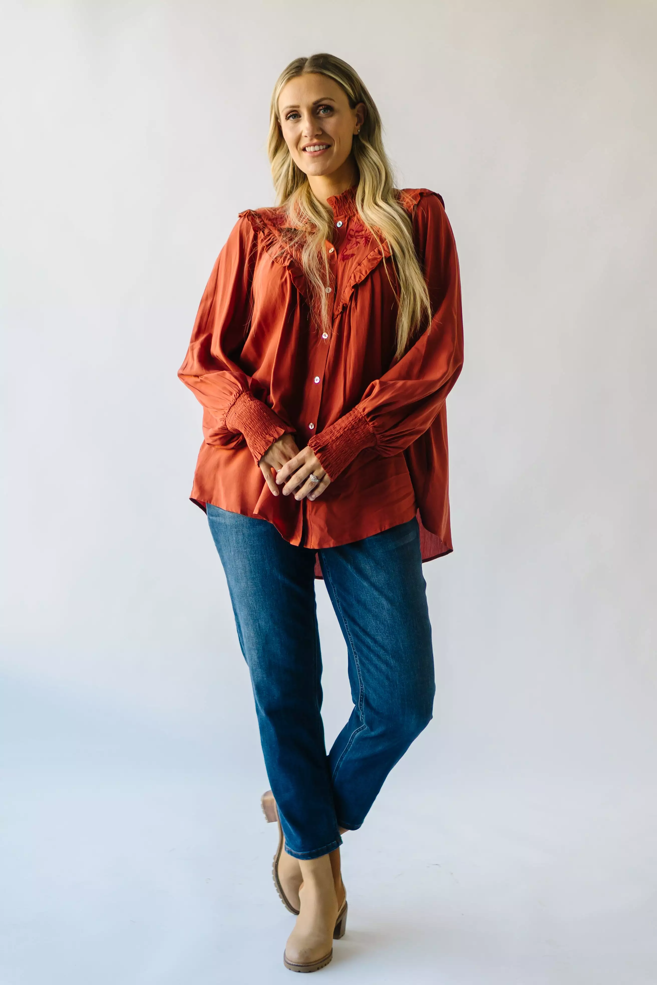 The Albus Embroidered Blouse in Rust