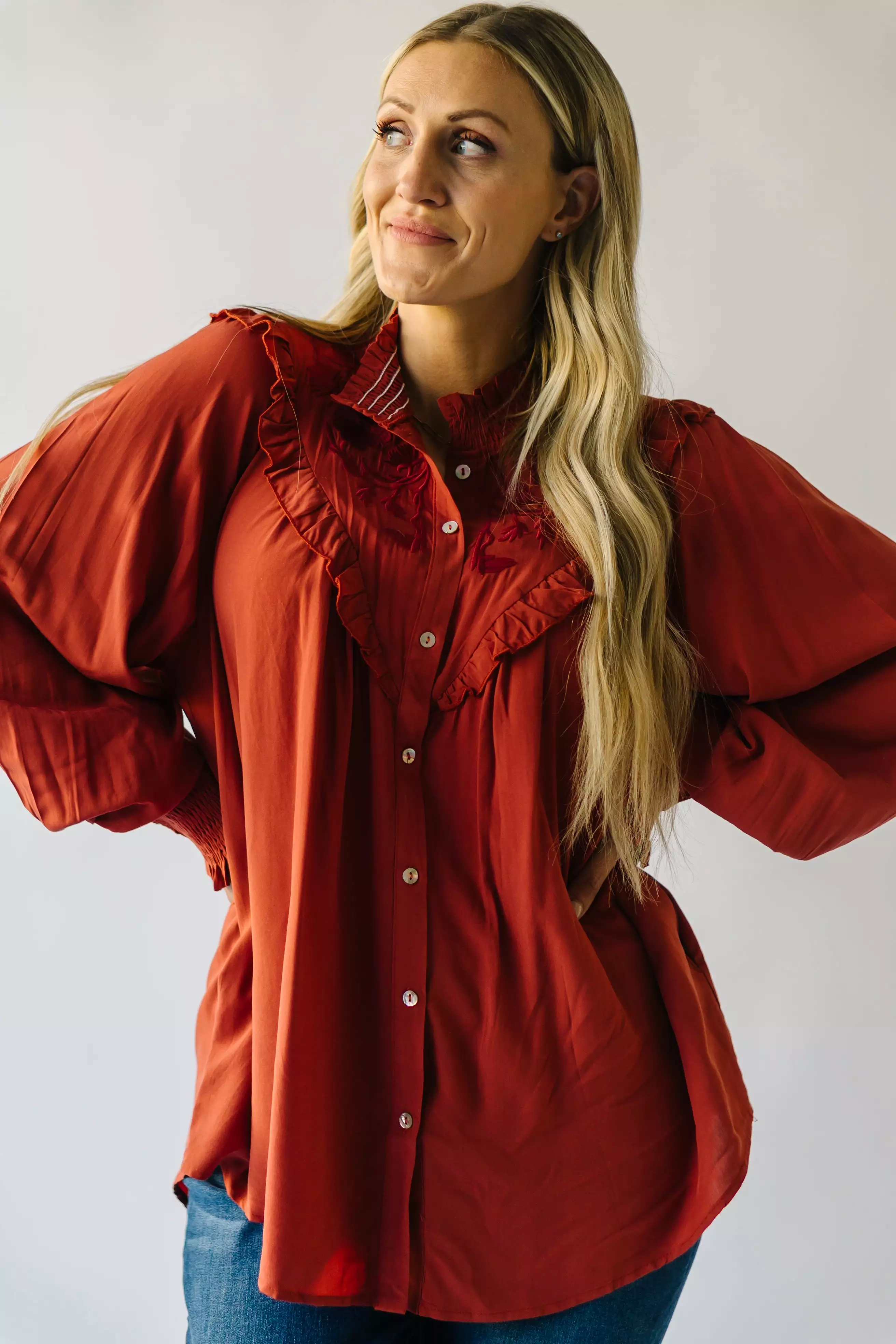 The Albus Embroidered Blouse in Rust