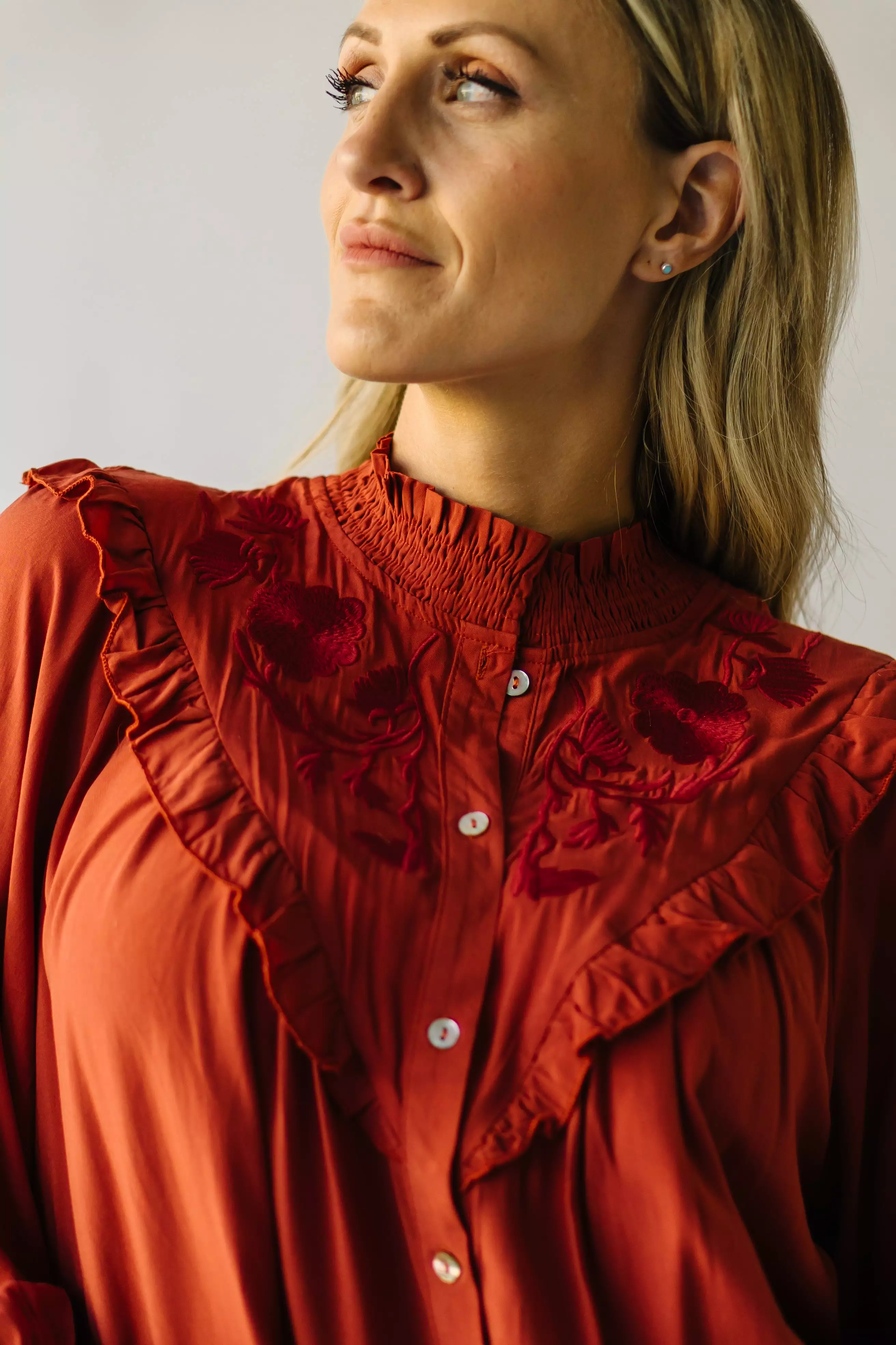 The Albus Embroidered Blouse in Rust