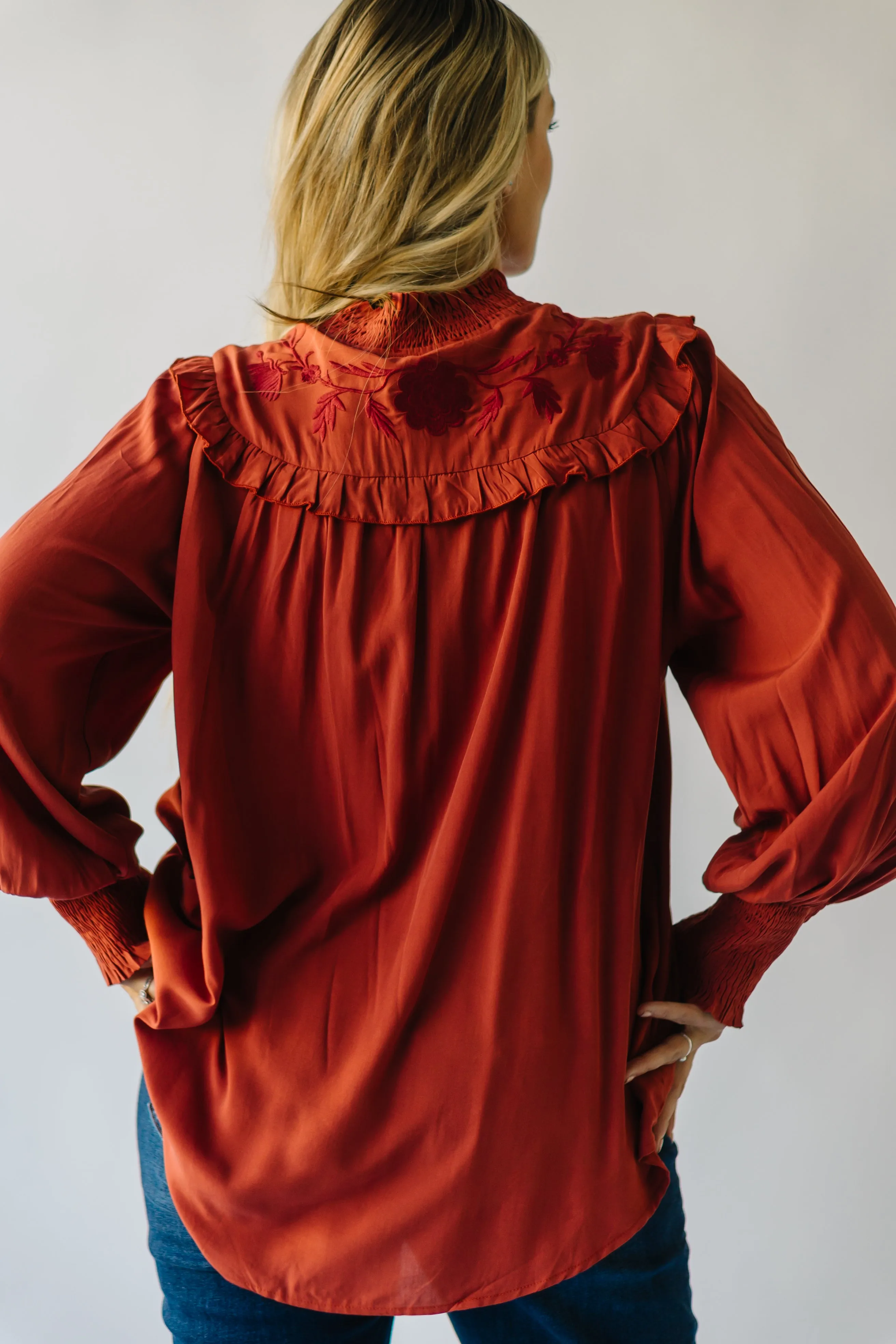 The Albus Embroidered Blouse in Rust