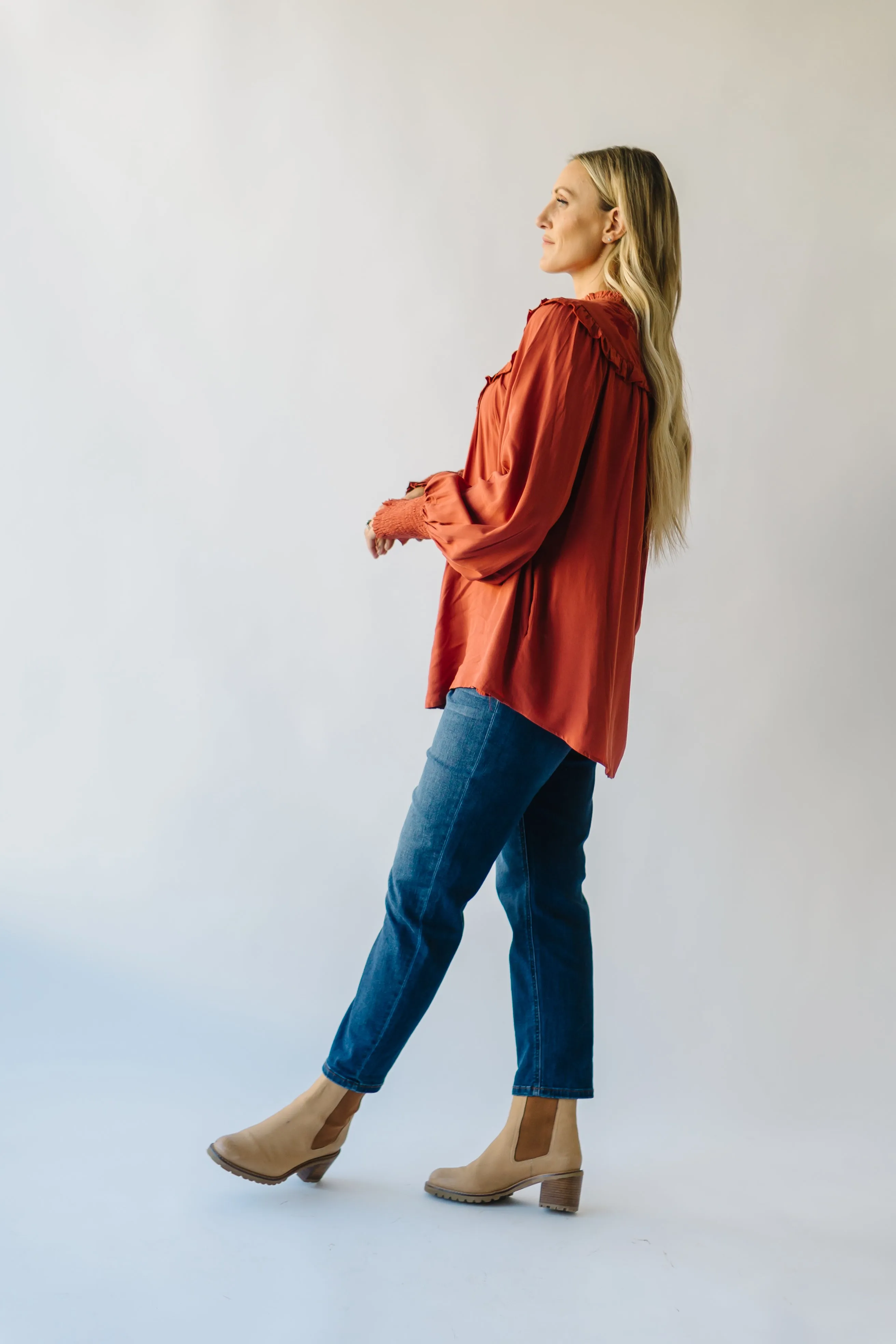 The Albus Embroidered Blouse in Rust