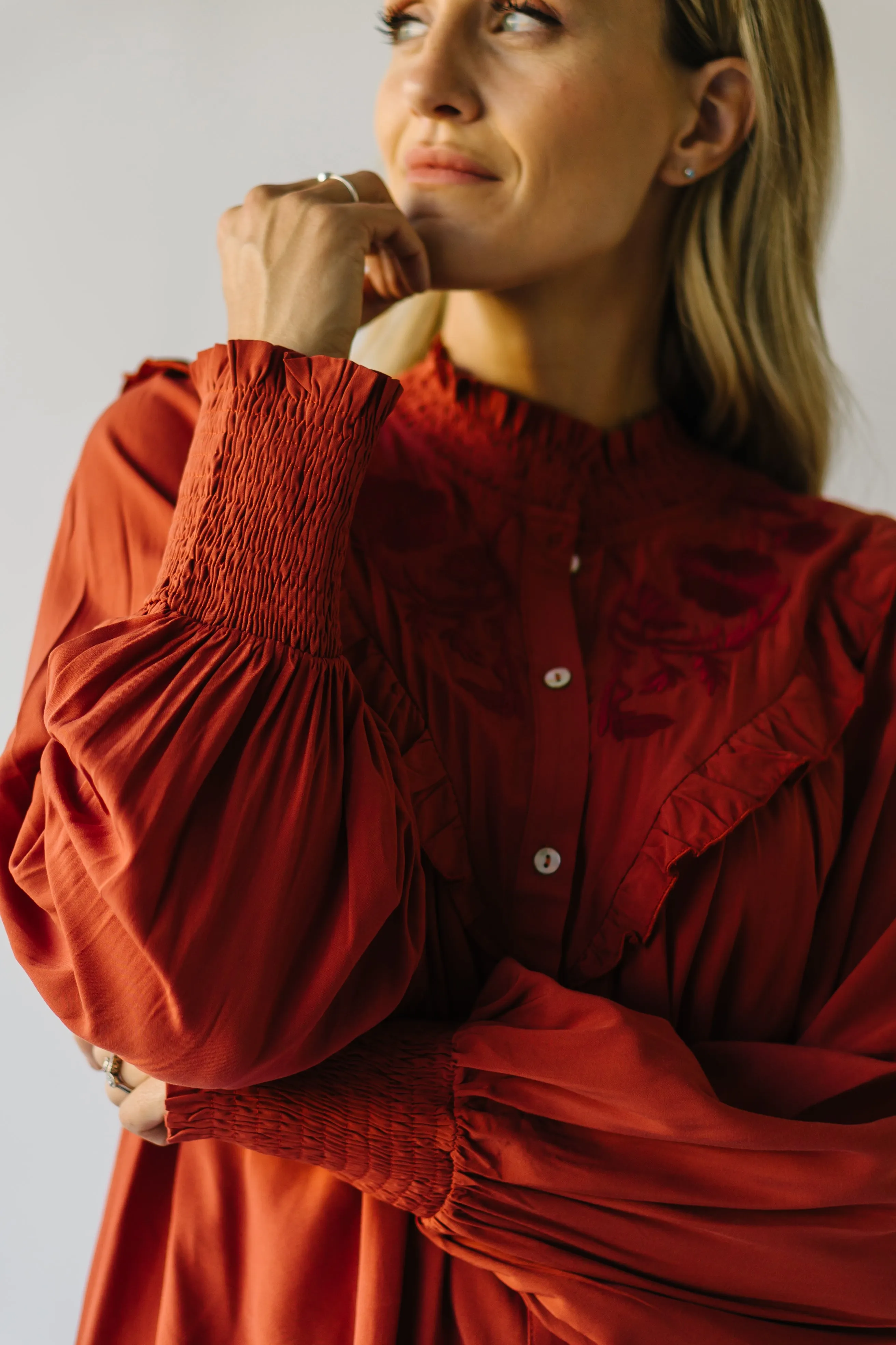 The Albus Embroidered Blouse in Rust