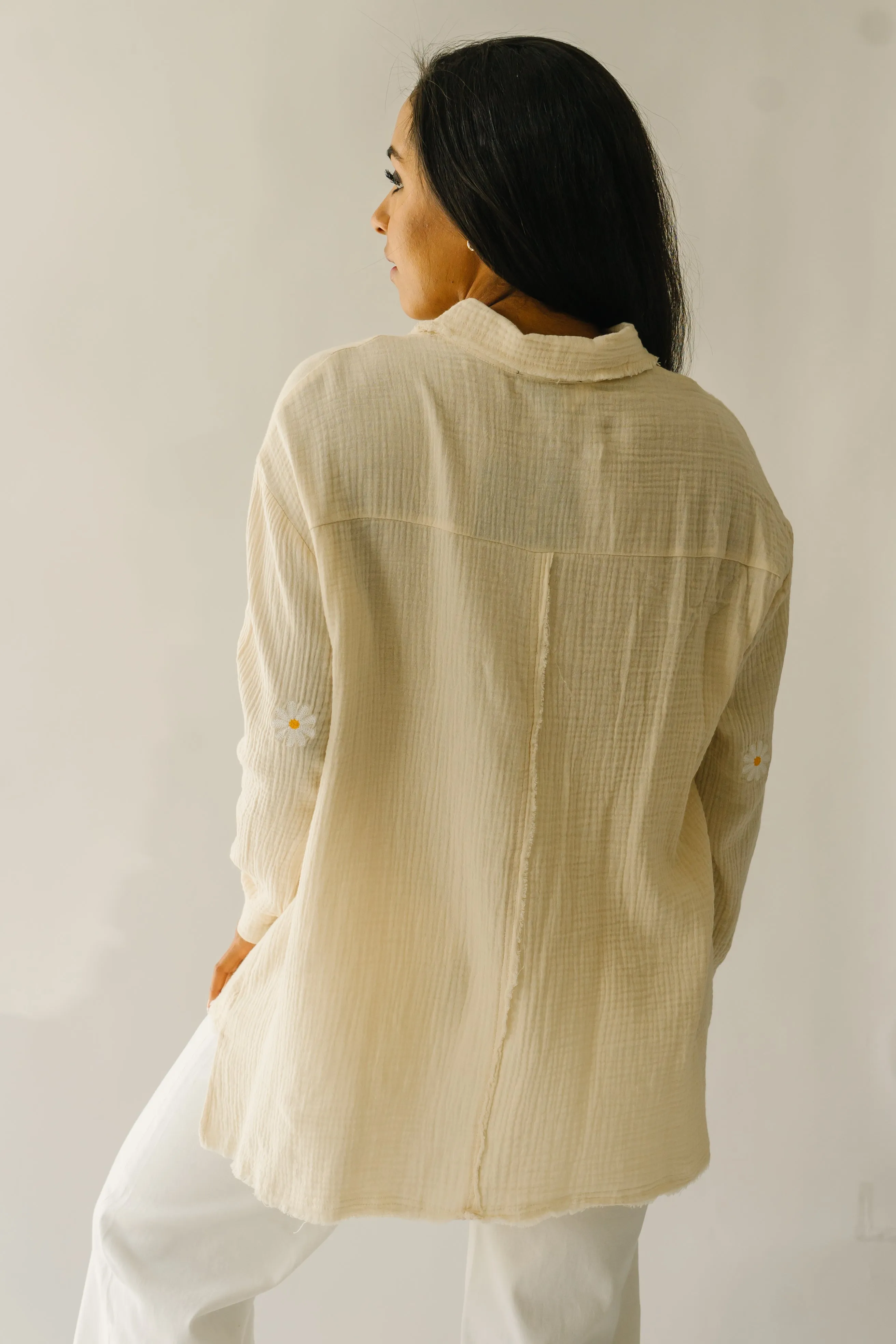 The Baytown Daisy Embroidered Blouse in Taupe