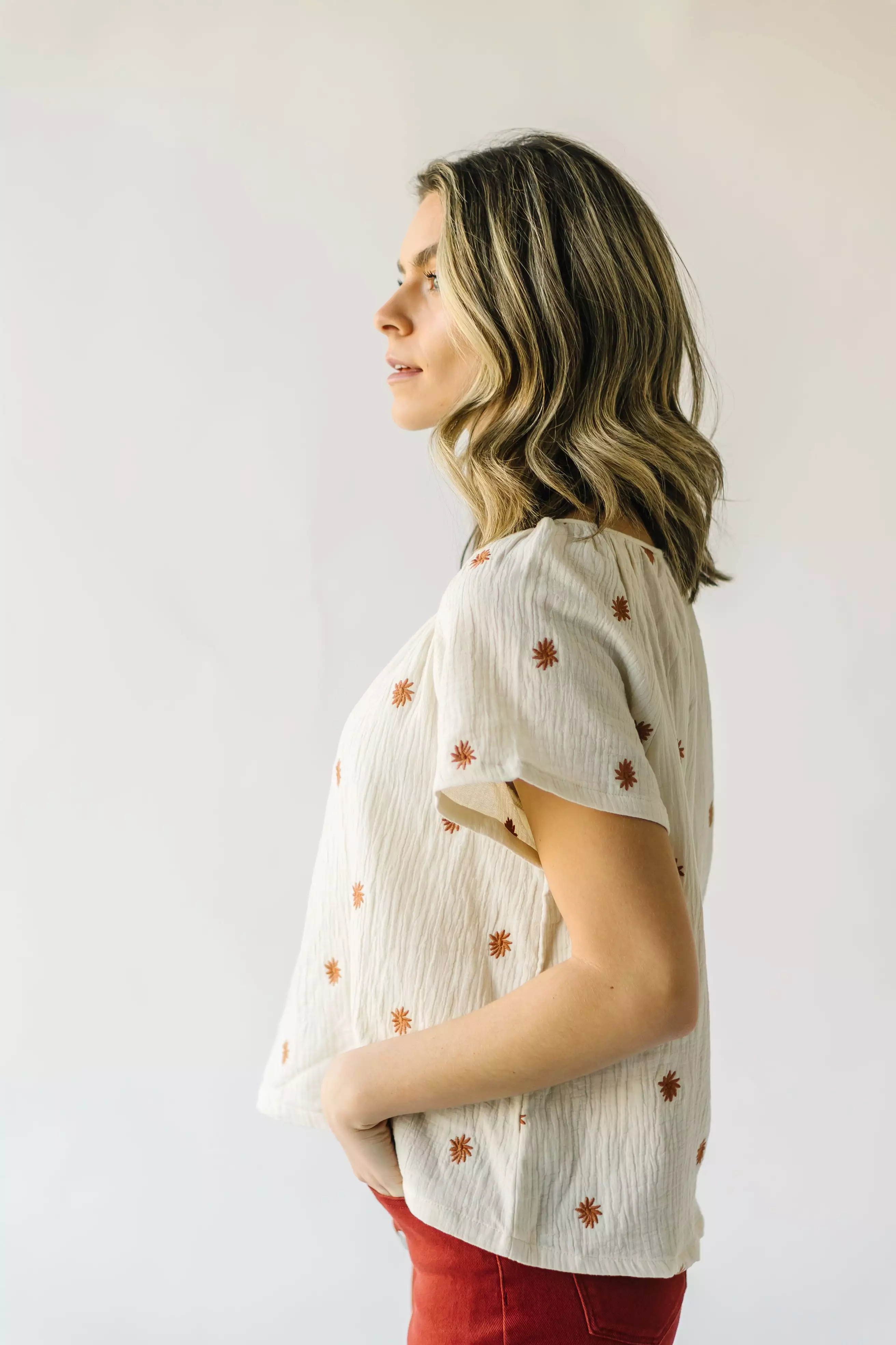 The Bernice Floral Embroidered Detail Blouse in Cream