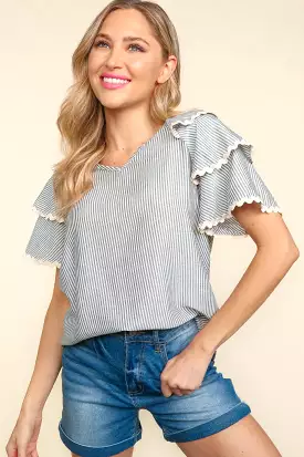 The Bettina Gray Striped Flutter Sleeve Blouse