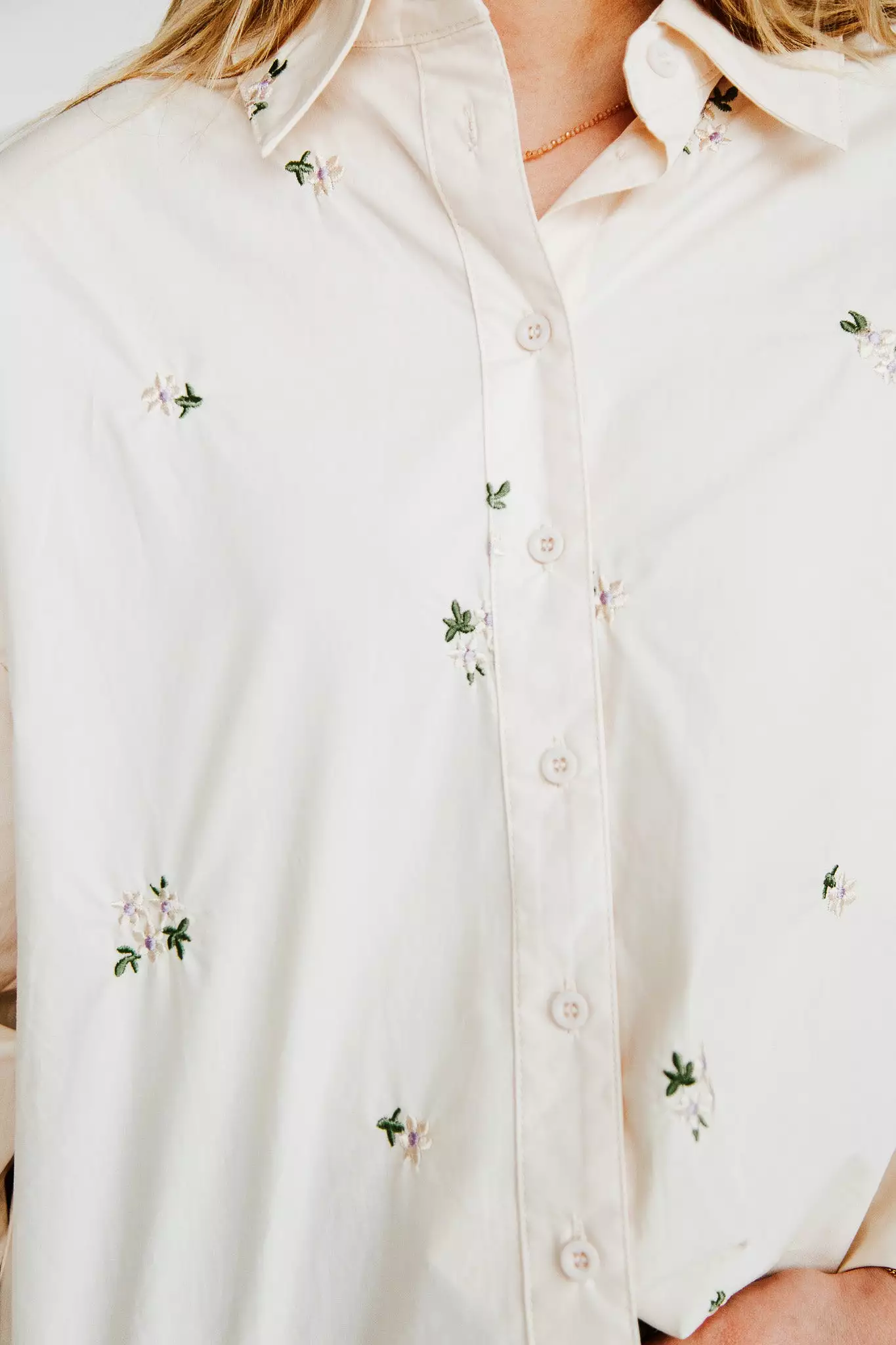 The Holloman Embroidered Poplin Blouse in Cream