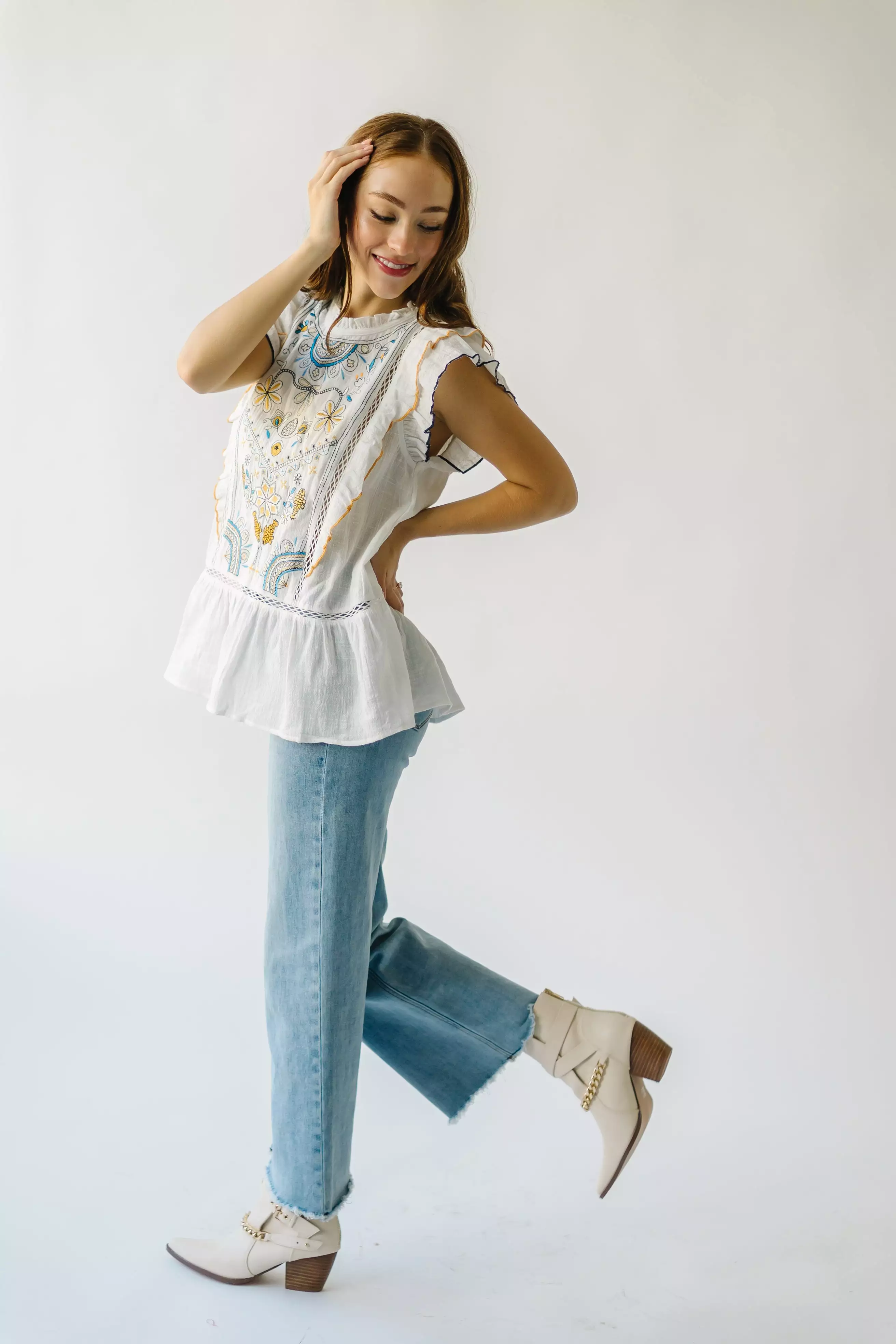 The Kimmell Embroidered Blouse in White