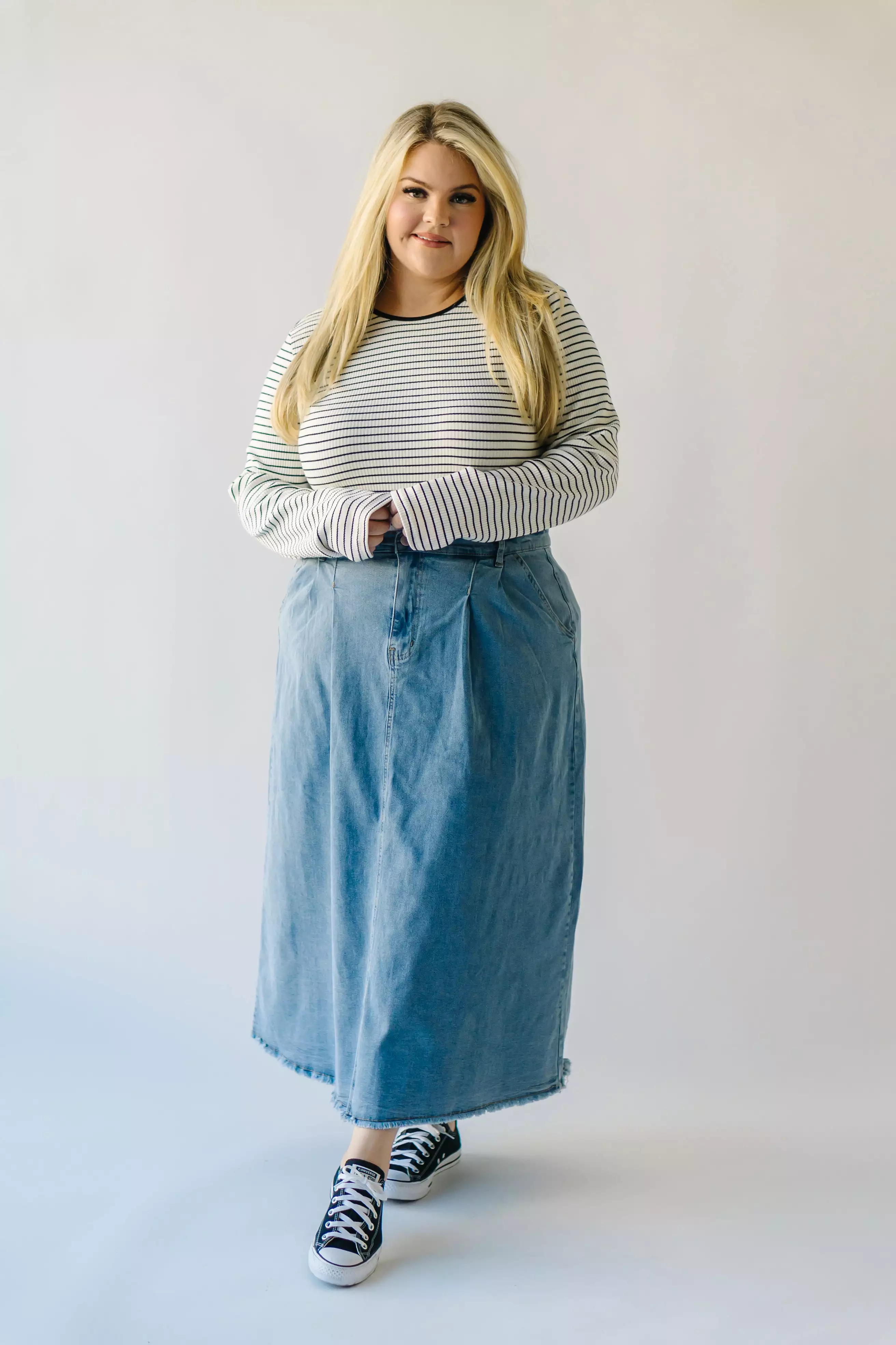 The Largo Striped Long Sleeved Tee in White + Black