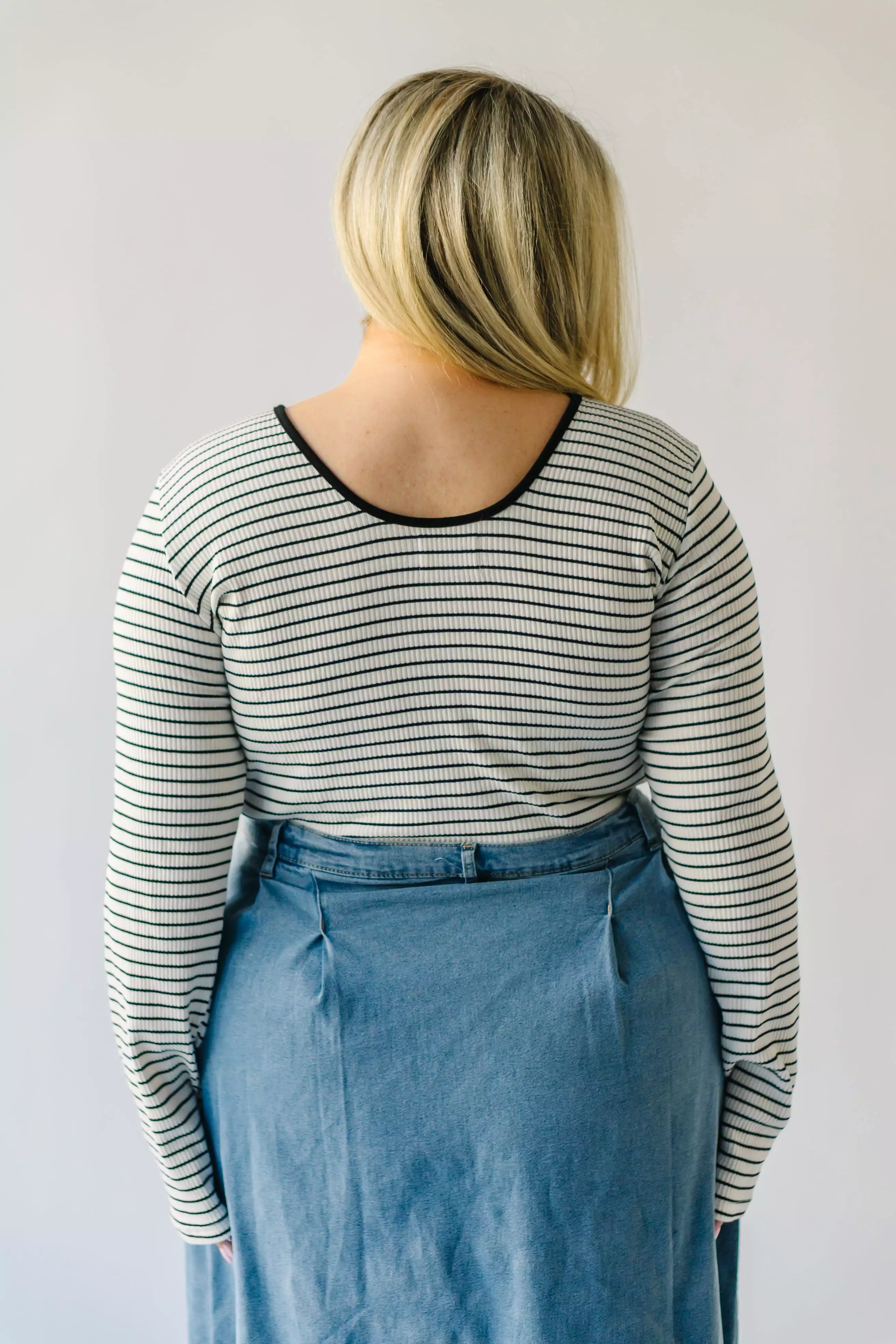 The Largo Striped Long Sleeved Tee in White + Black