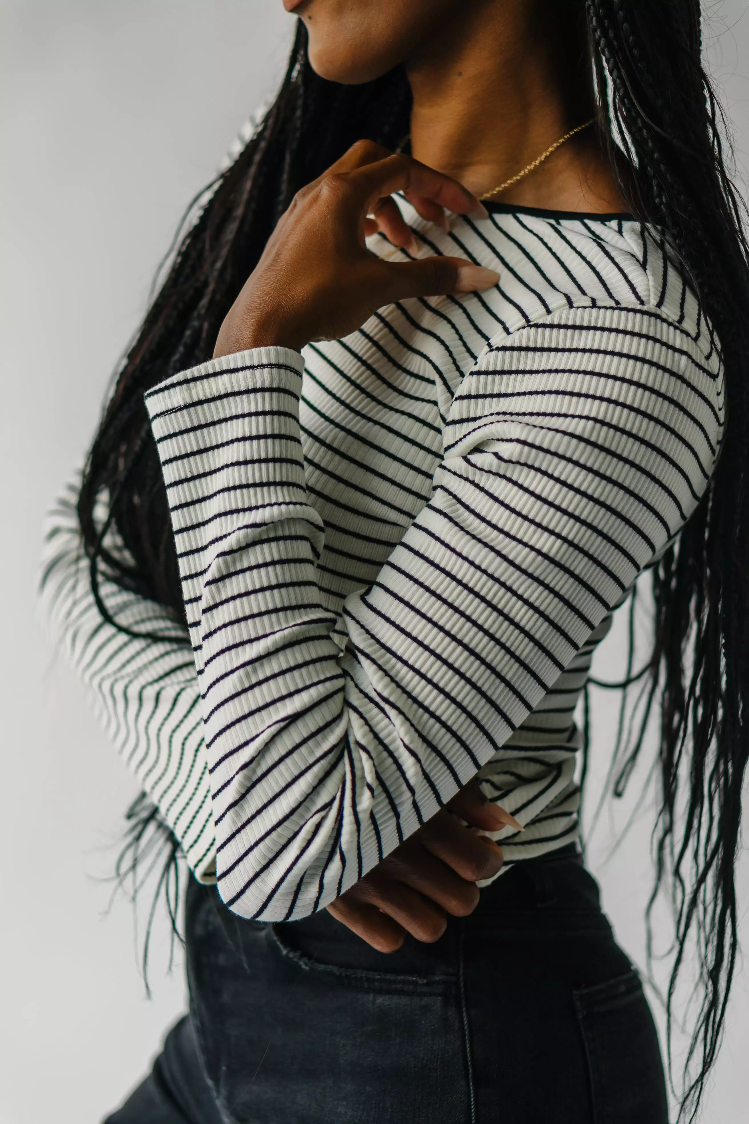 The Largo Striped Long Sleeved Tee in White + Black