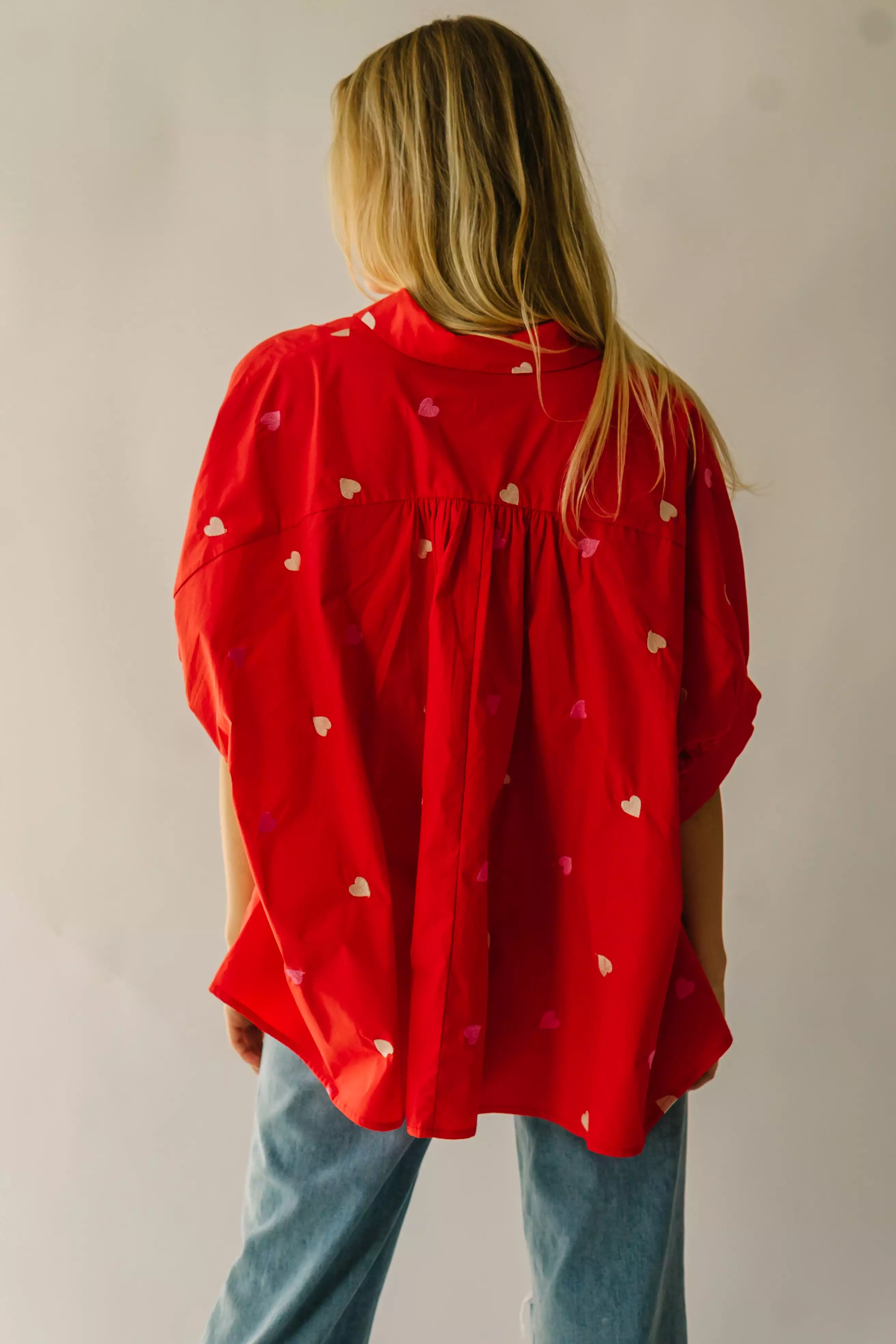 The Patoka Heart Embroidered Poplin Blouse in Red