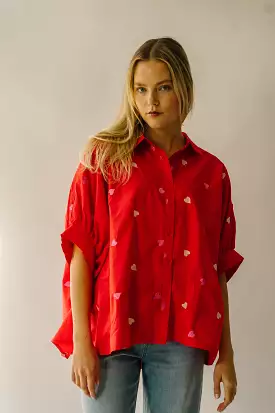 The Patoka Heart Embroidered Poplin Blouse in Red