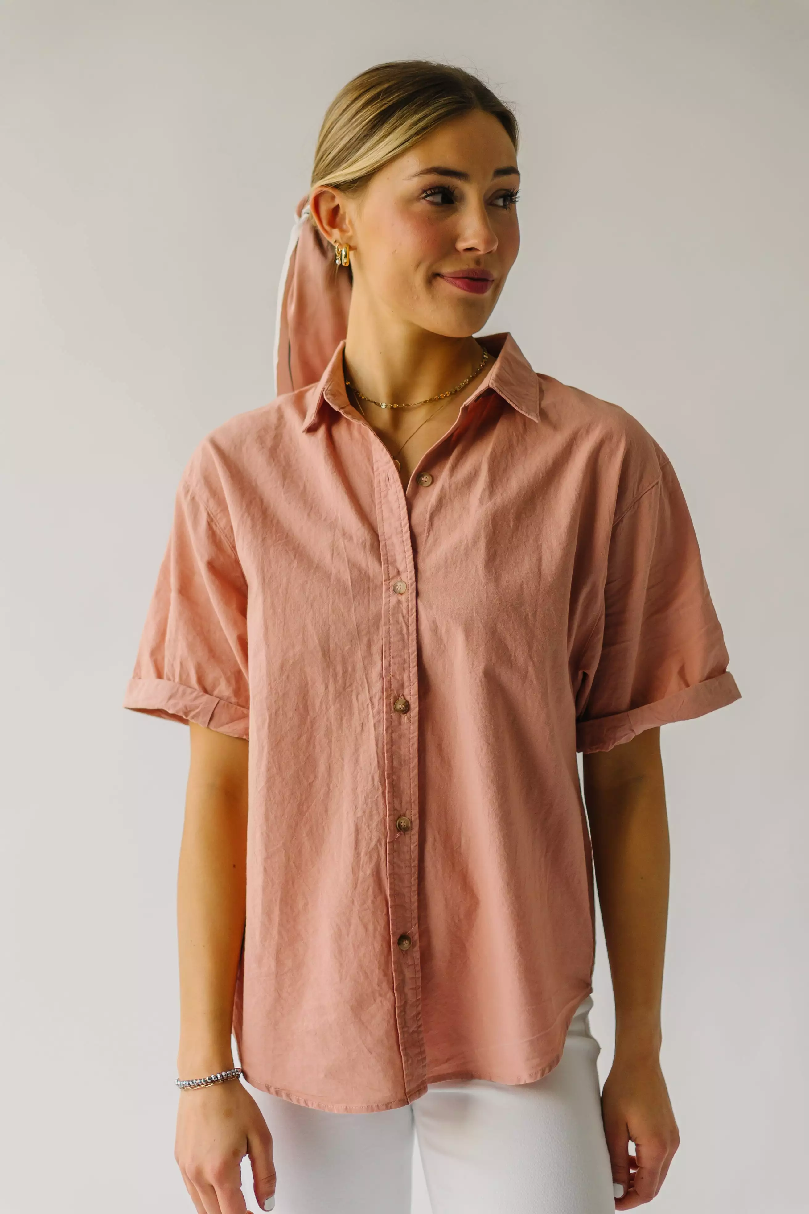 The Rosner Cuff Sleeved Button-Up Blouse in Ginger