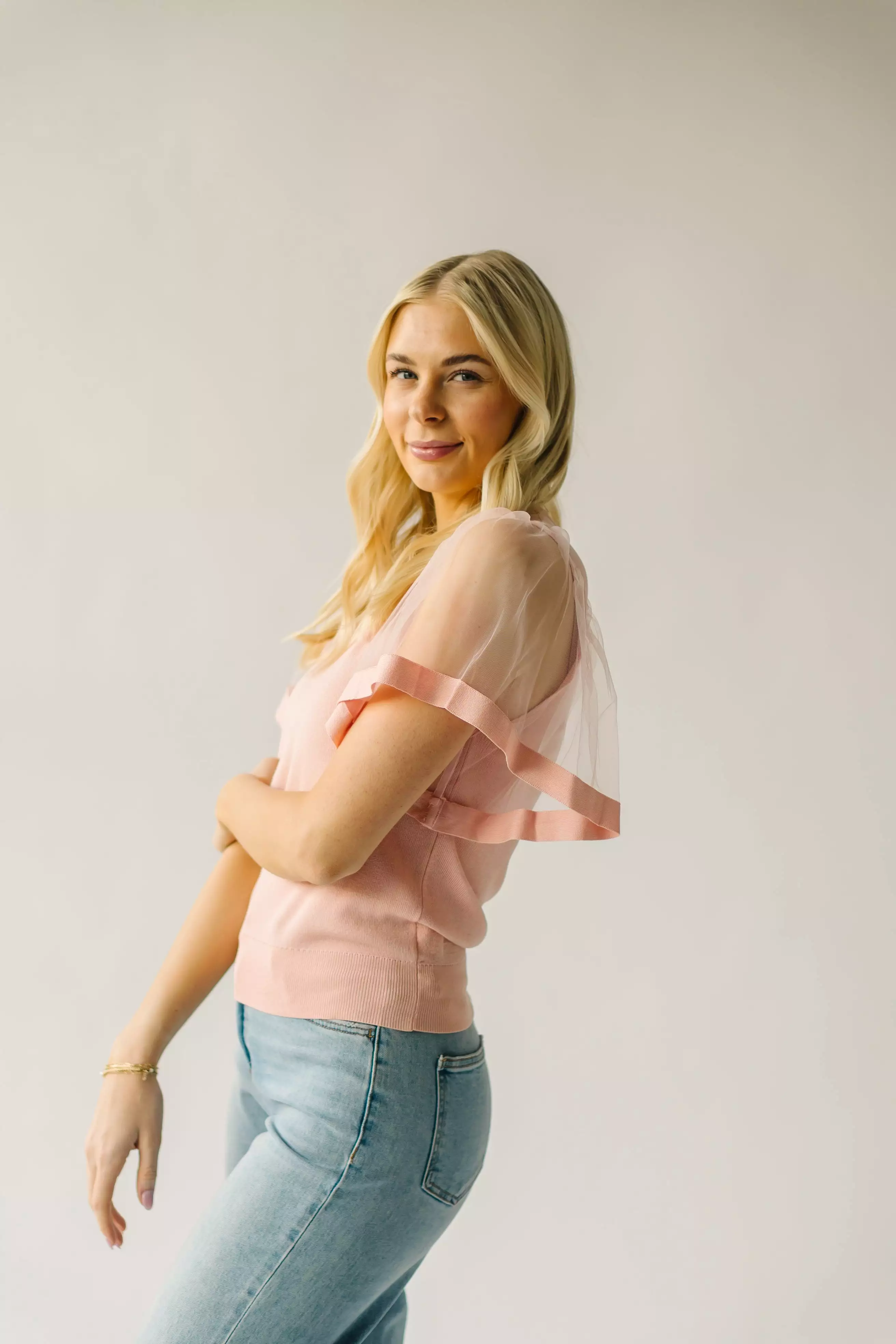 The Scipio Sheer Sleeved Blouse in Blush