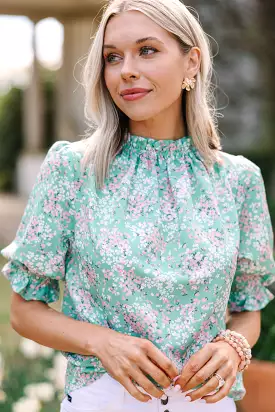 This Is The Time Green Ditsy Floral Blouse