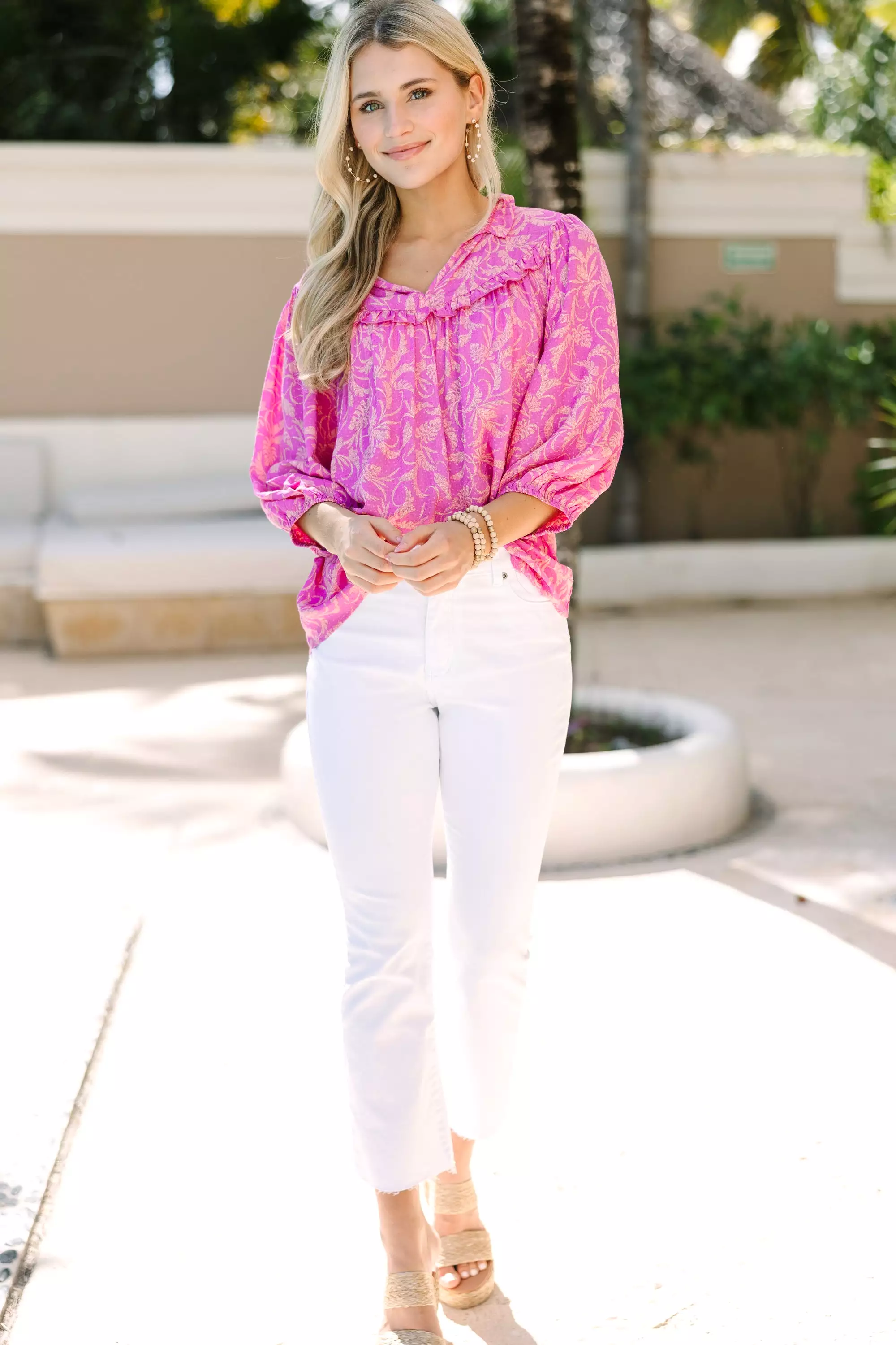 Time To Go Pink Floral Blouse