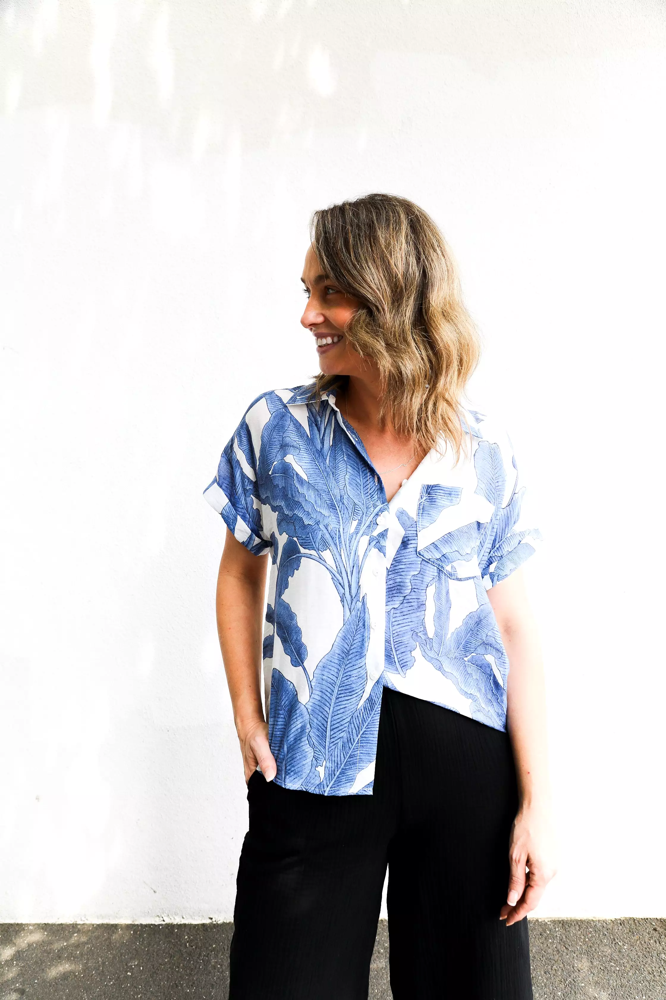 Vacation Shirt (Blue Palm Print)