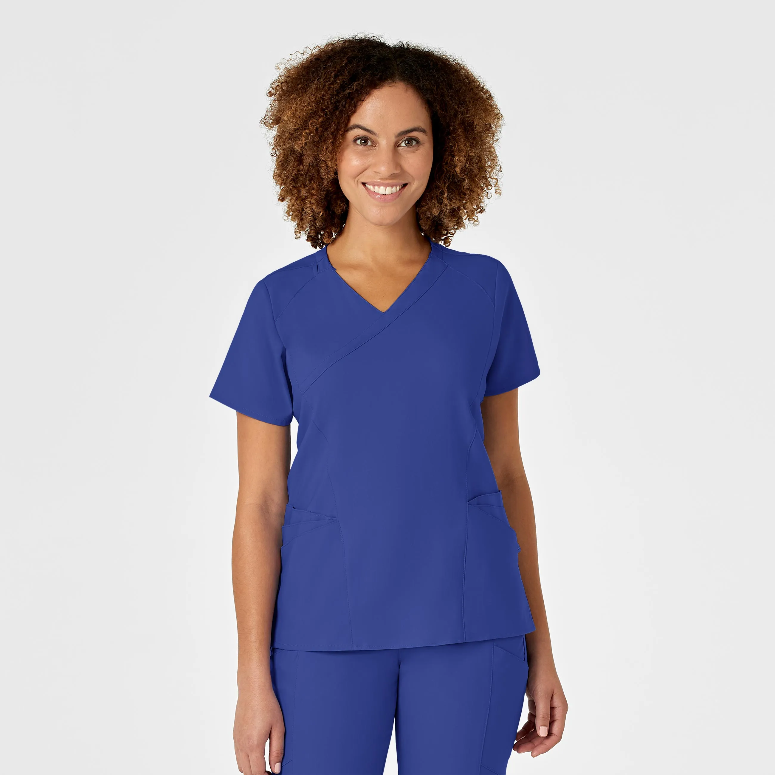 W123 Women's Mock Wrap Scrub Top - Galaxy Blue