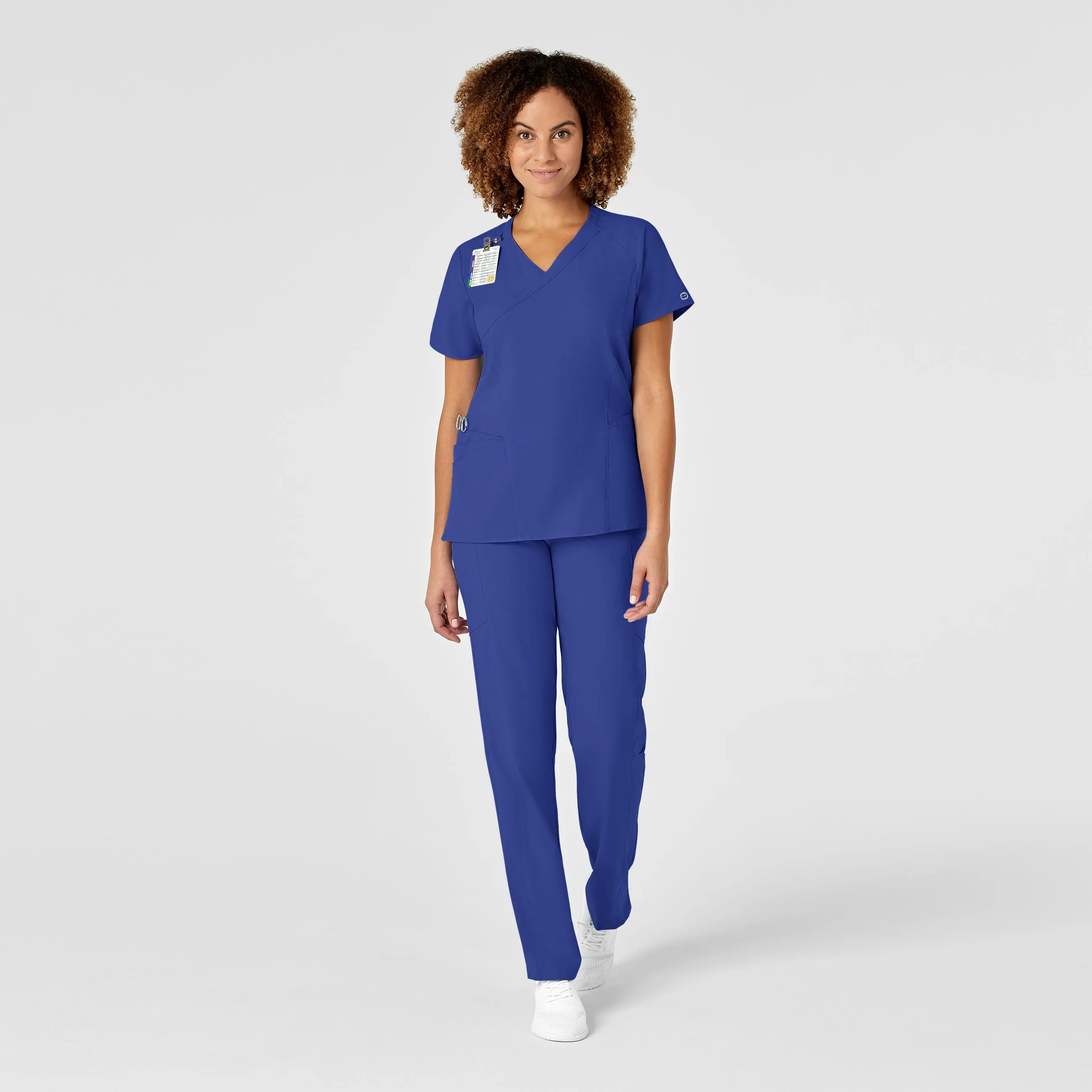 W123 Women's Mock Wrap Scrub Top - Galaxy Blue