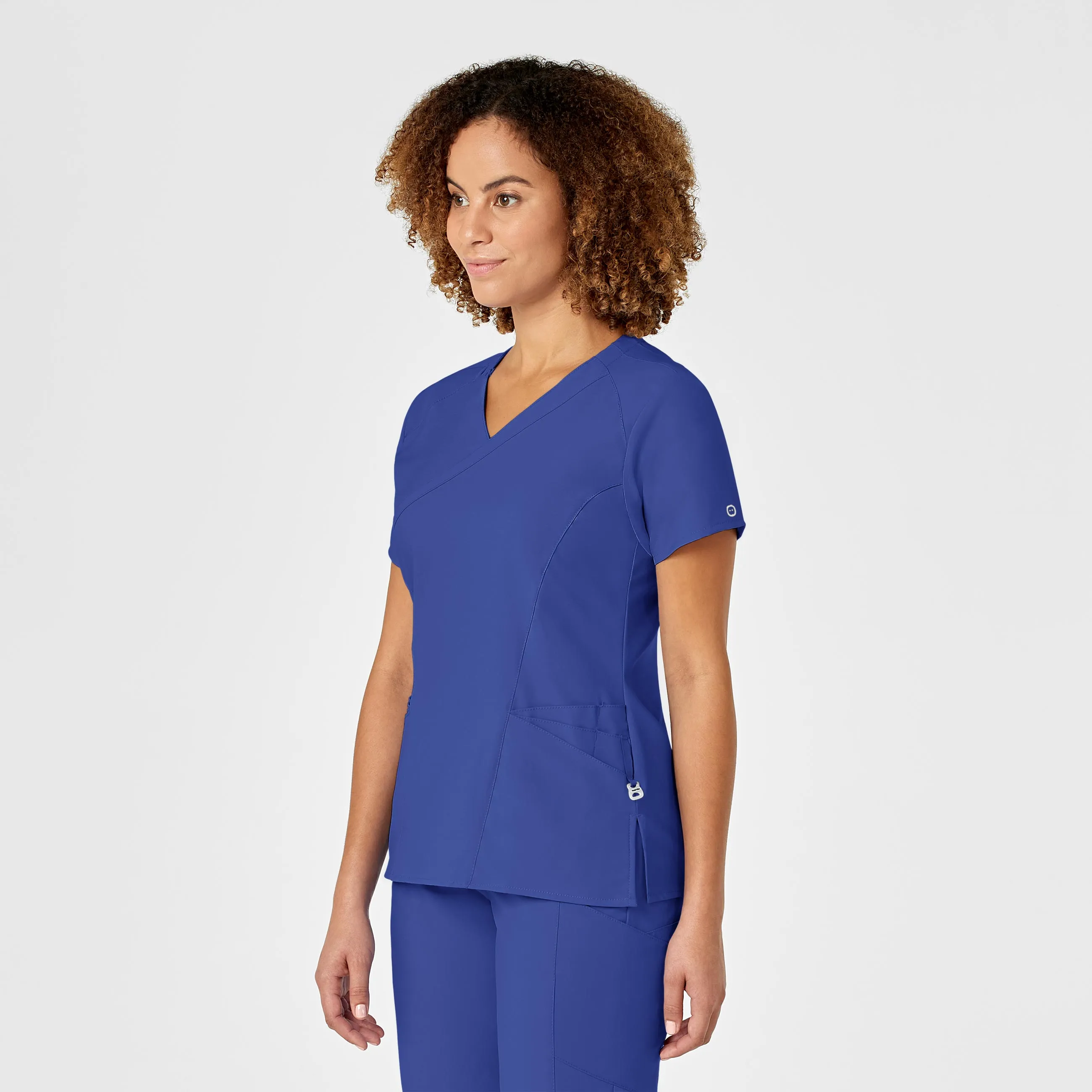 W123 Women's Mock Wrap Scrub Top - Galaxy Blue