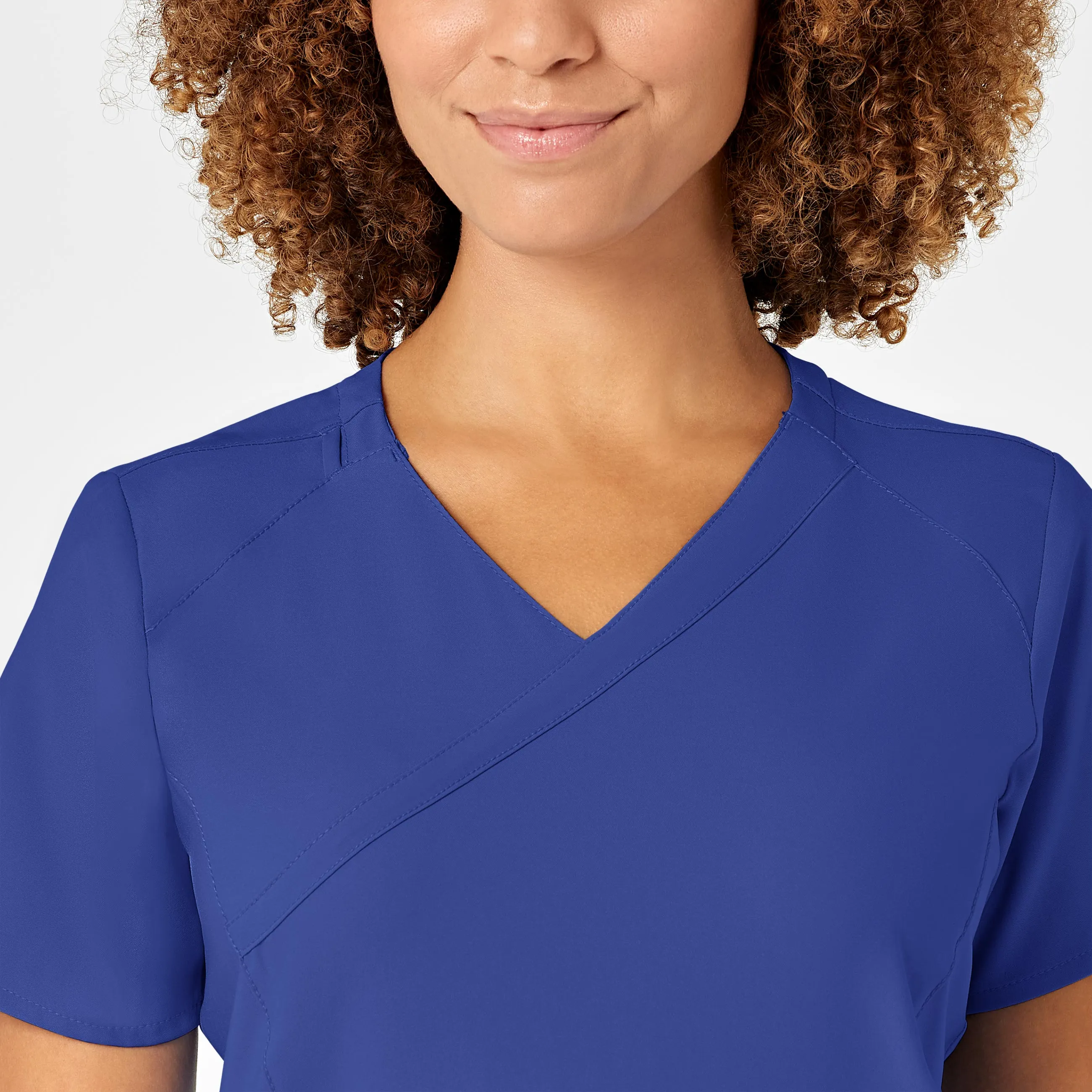 W123 Women's Mock Wrap Scrub Top - Galaxy Blue