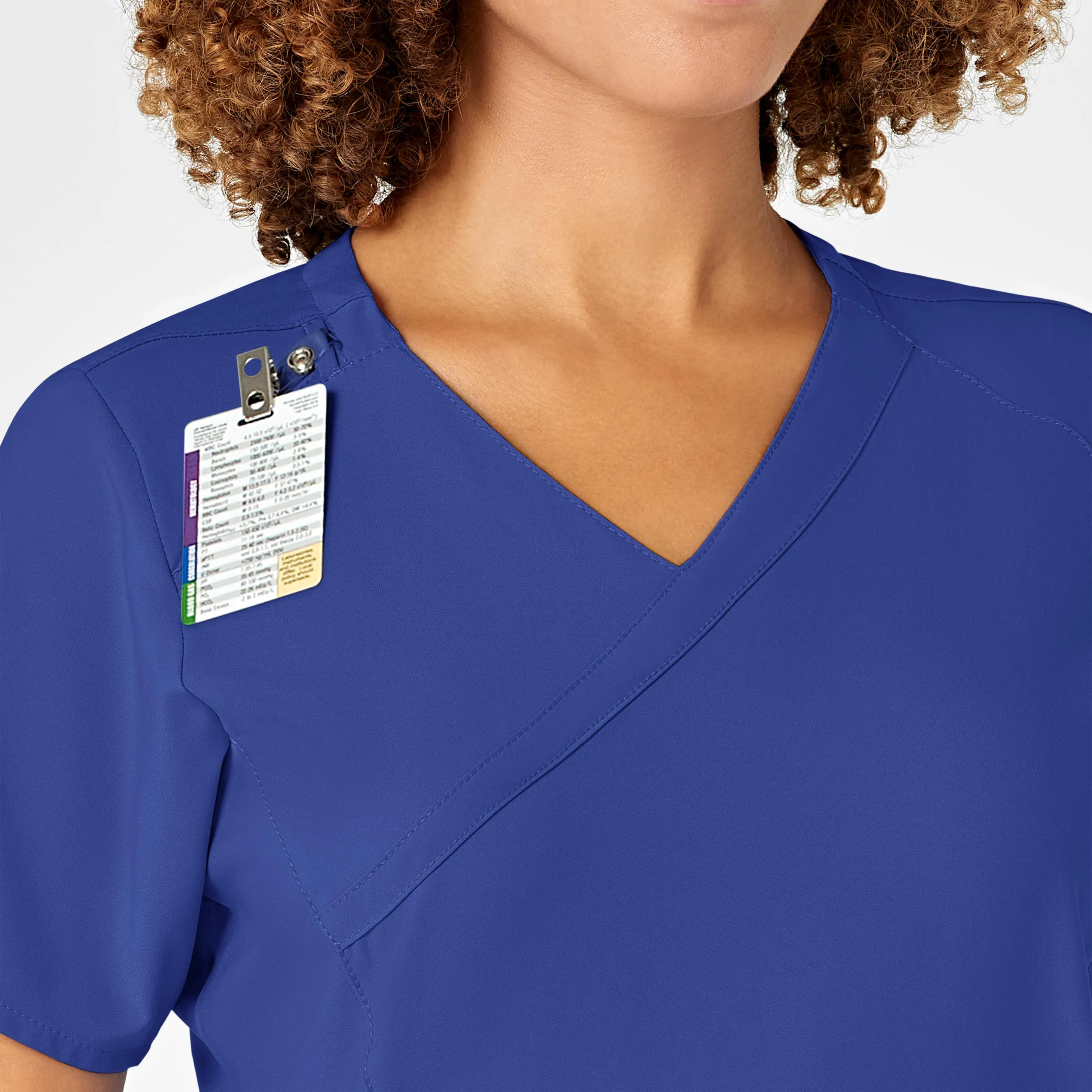 W123 Women's Mock Wrap Scrub Top - Galaxy Blue