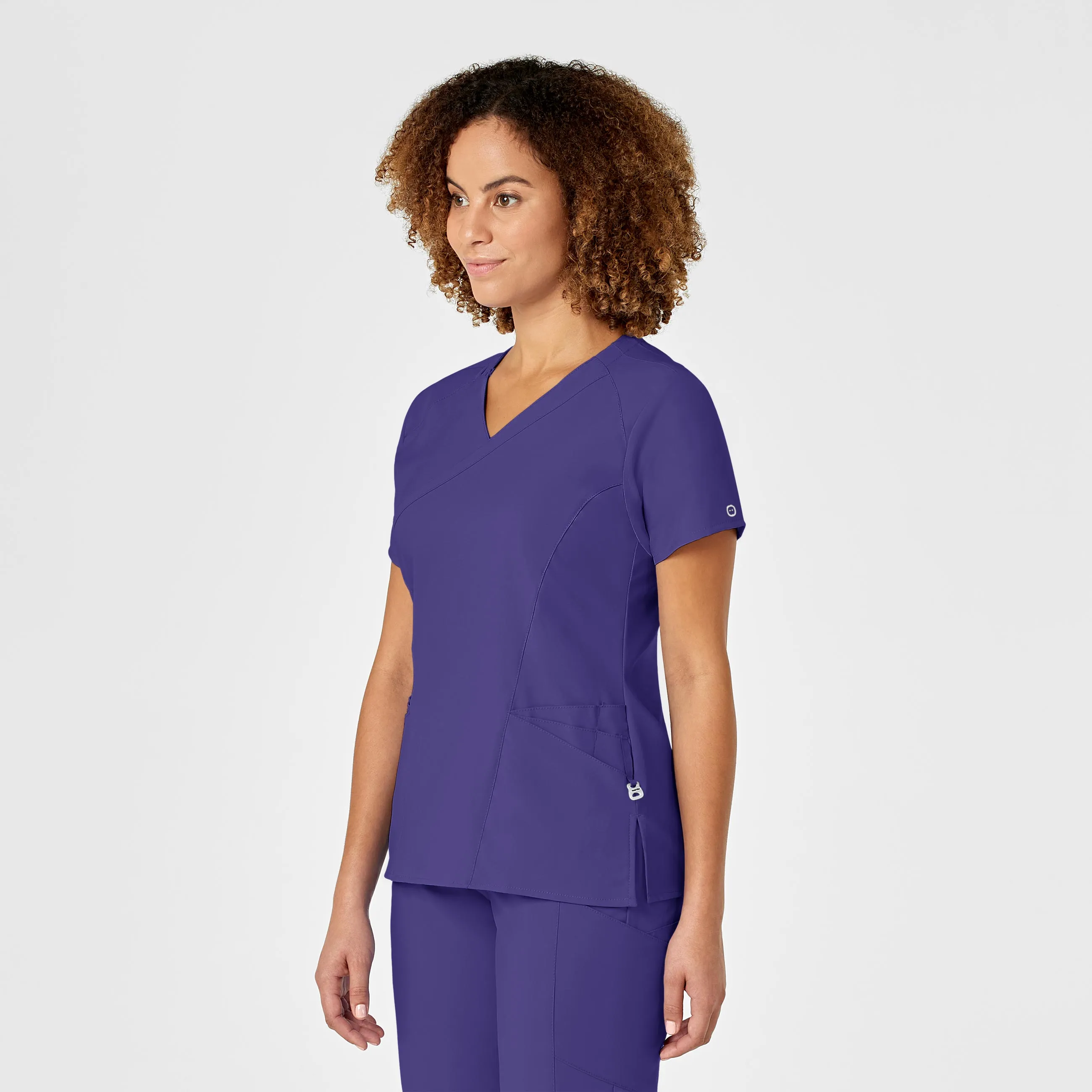 W123 Women's Mock Wrap Scrub Top - Grape