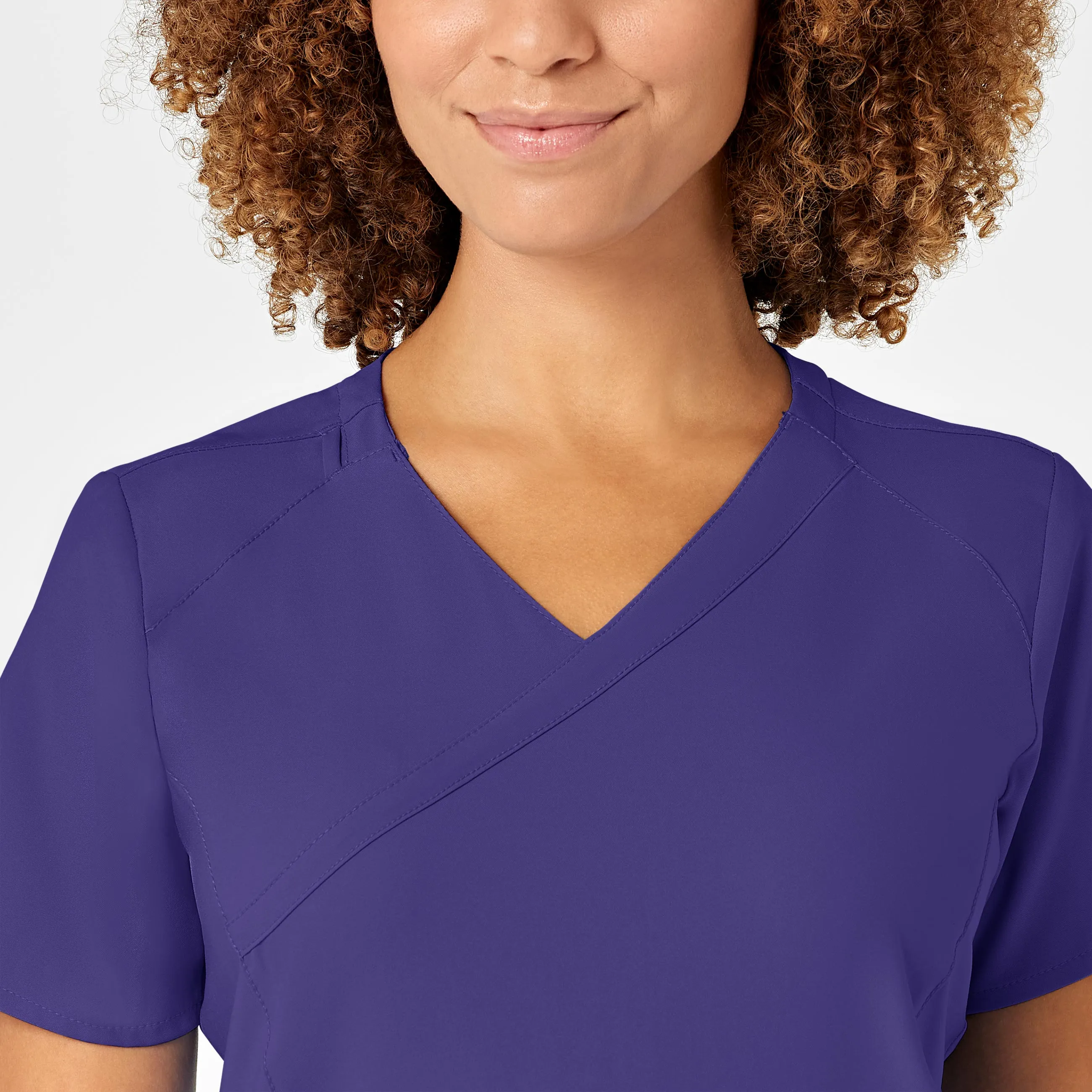 W123 Women's Mock Wrap Scrub Top - Grape