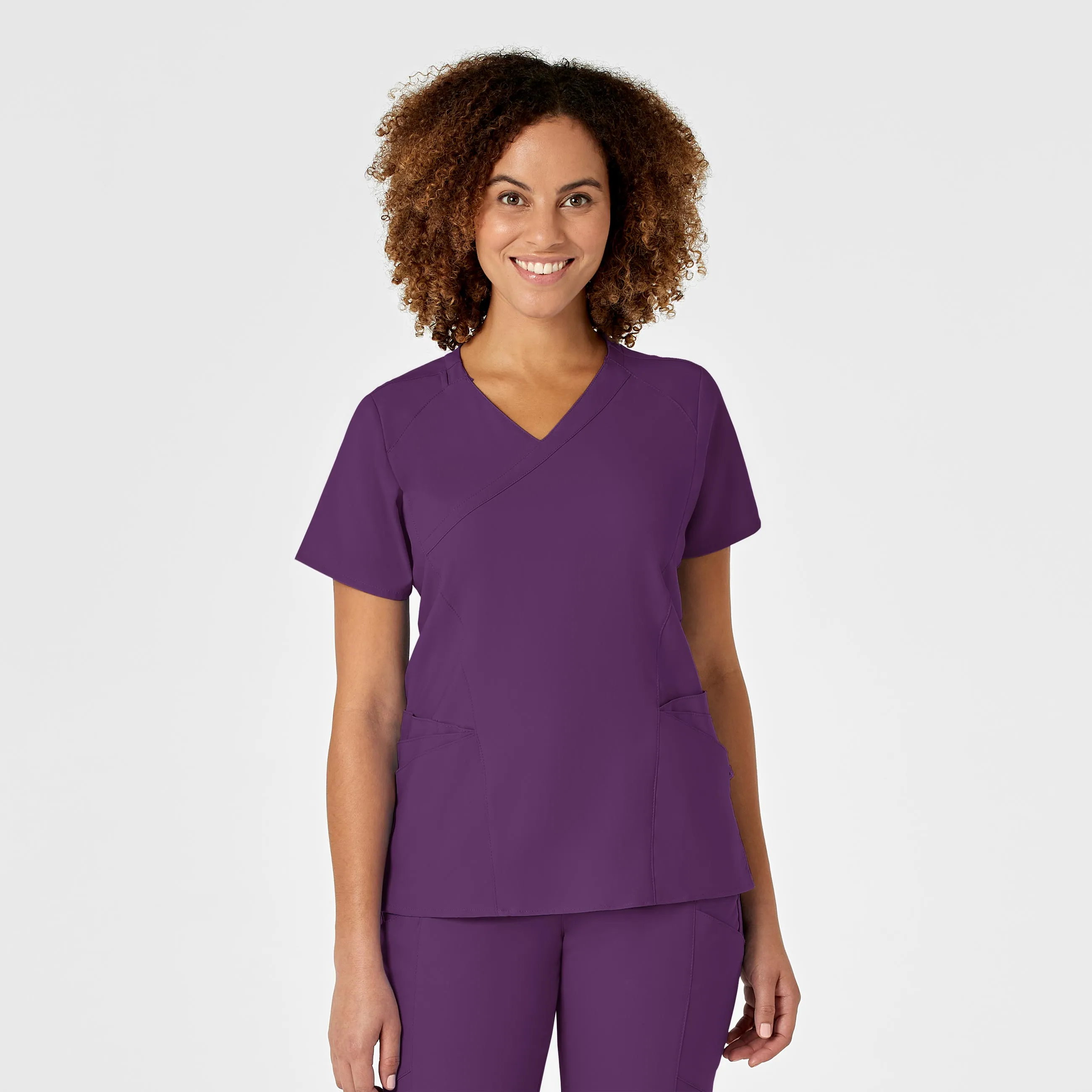 W123 Womens Mock Wrap Scrub Top