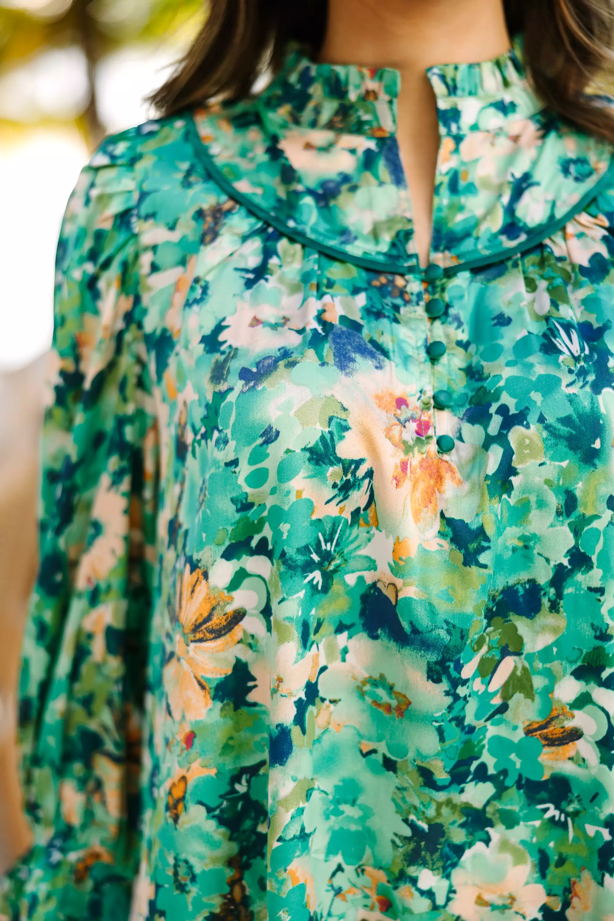 Wherever You Go Emerald Green Floral Blouse